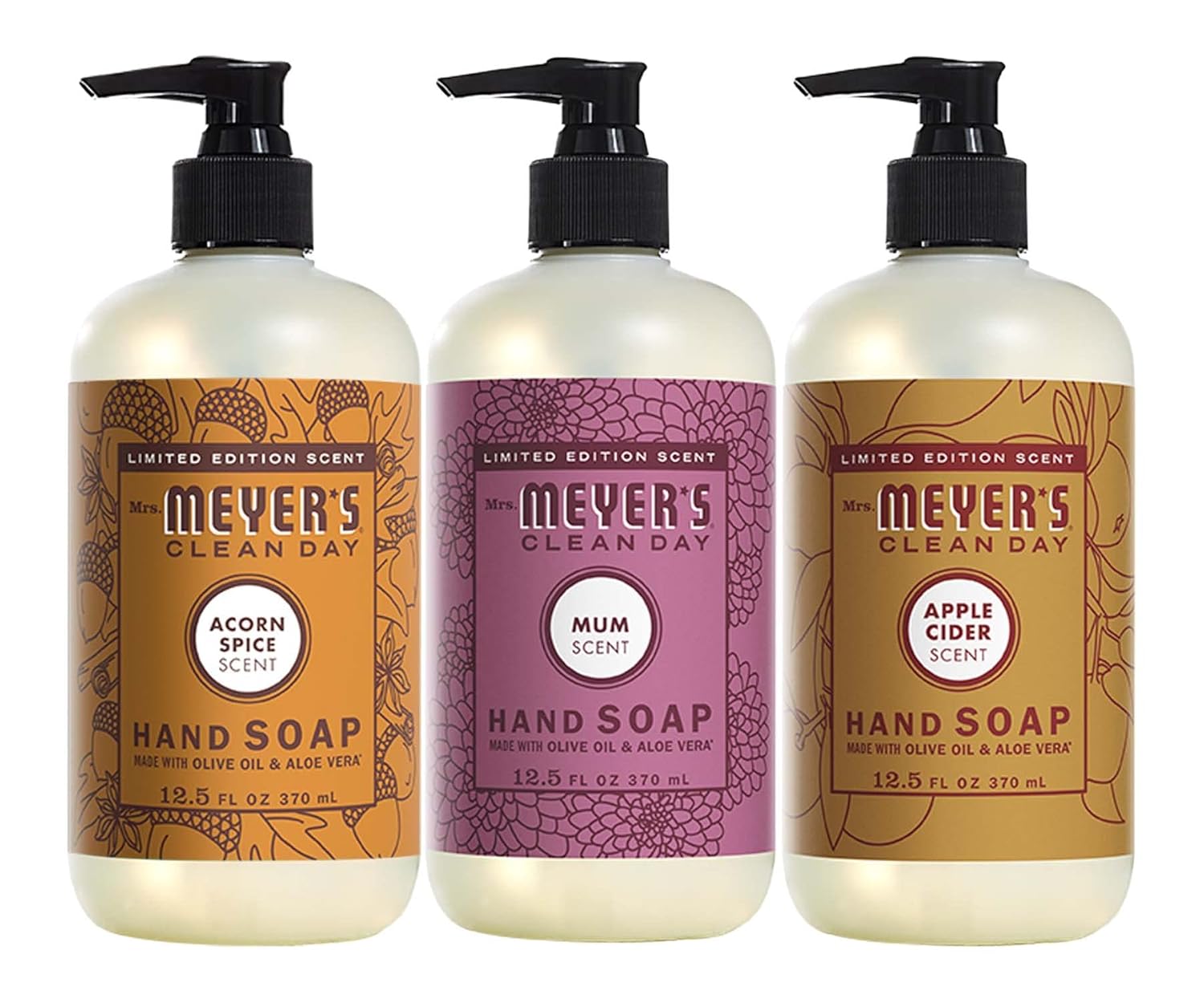 MRS. MEYER'S CLEAN DAY Hand Soap, Made with Essential Oils, Biodegradable Formula, Honeysuckle, 12.5 fl. oz - Pack of 3
