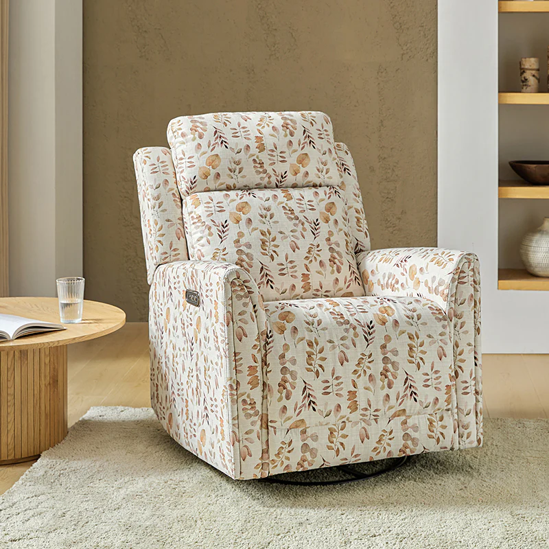 Alois Large Floral Swivel And Rocker Power Recliner With Adjustable Headrest