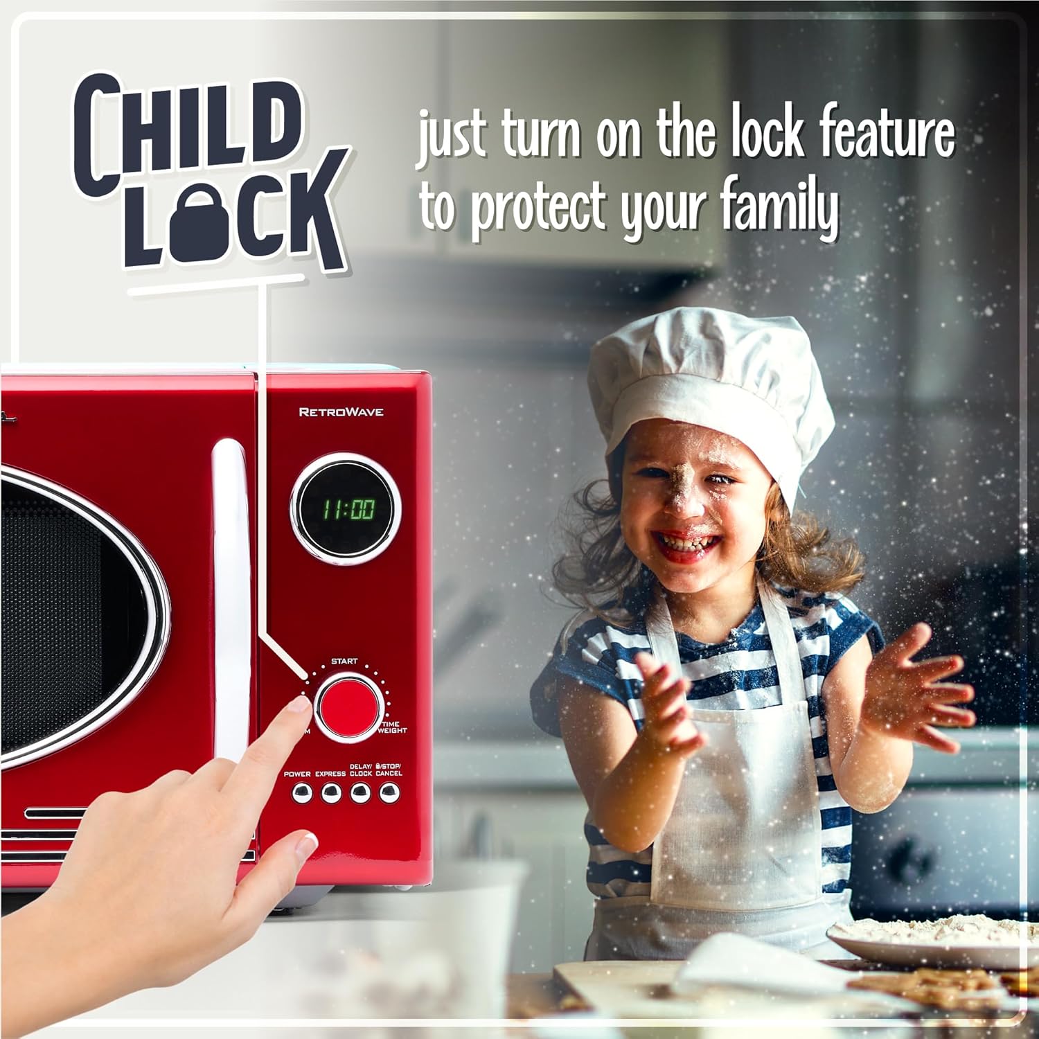 Nostalgia Retro Compact Countertop Microwave Oven - 0.7 Cu. Ft. - 700-Watts with LED Digital Display - Child Lock - Easy Clean Interior - Aqua