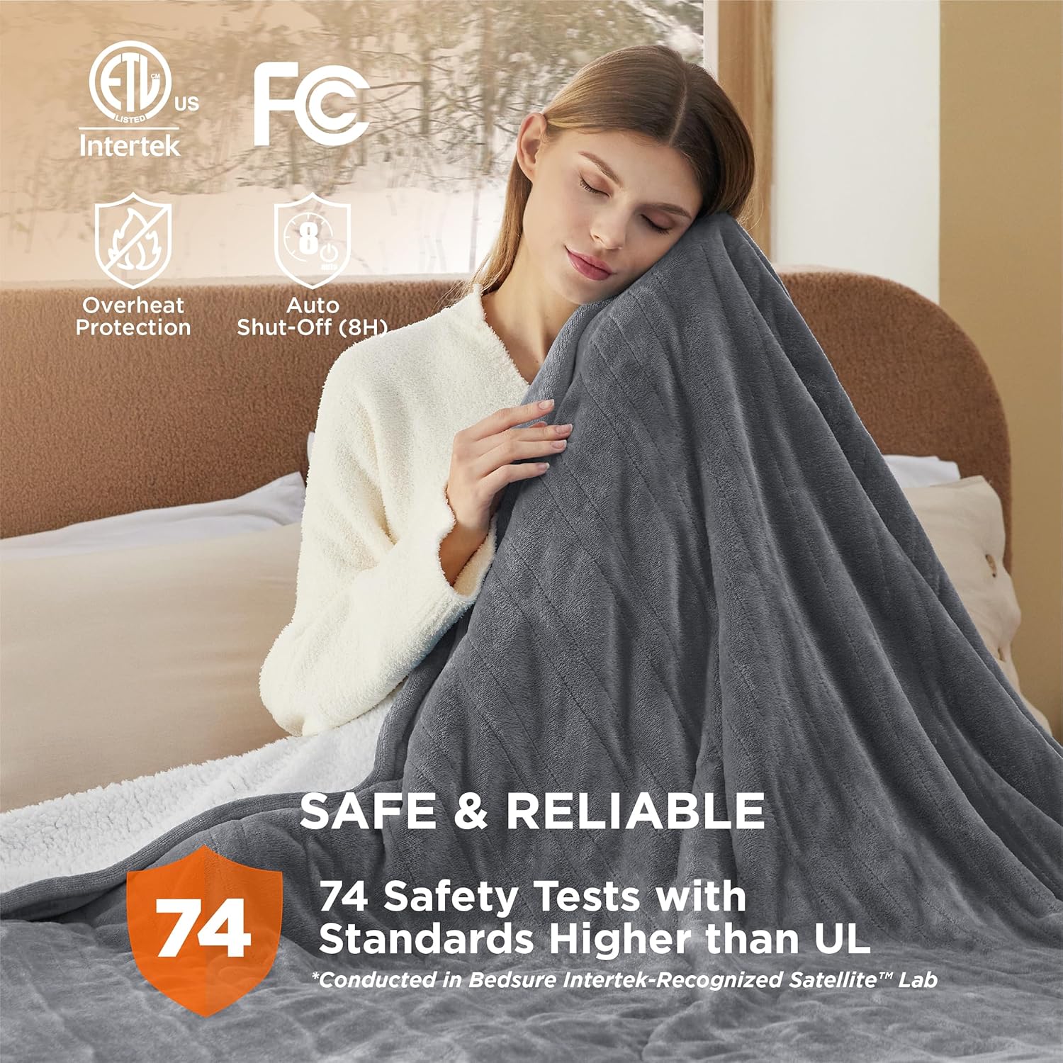 Bedsure Heated Blanket Electric Throw - Soft Flannel Electric Blanket, Heating Blanket with 4 Time Settings & 6 Heat Settings, Warm Blanket Gift for Grandma (50x60 inches, Grey)