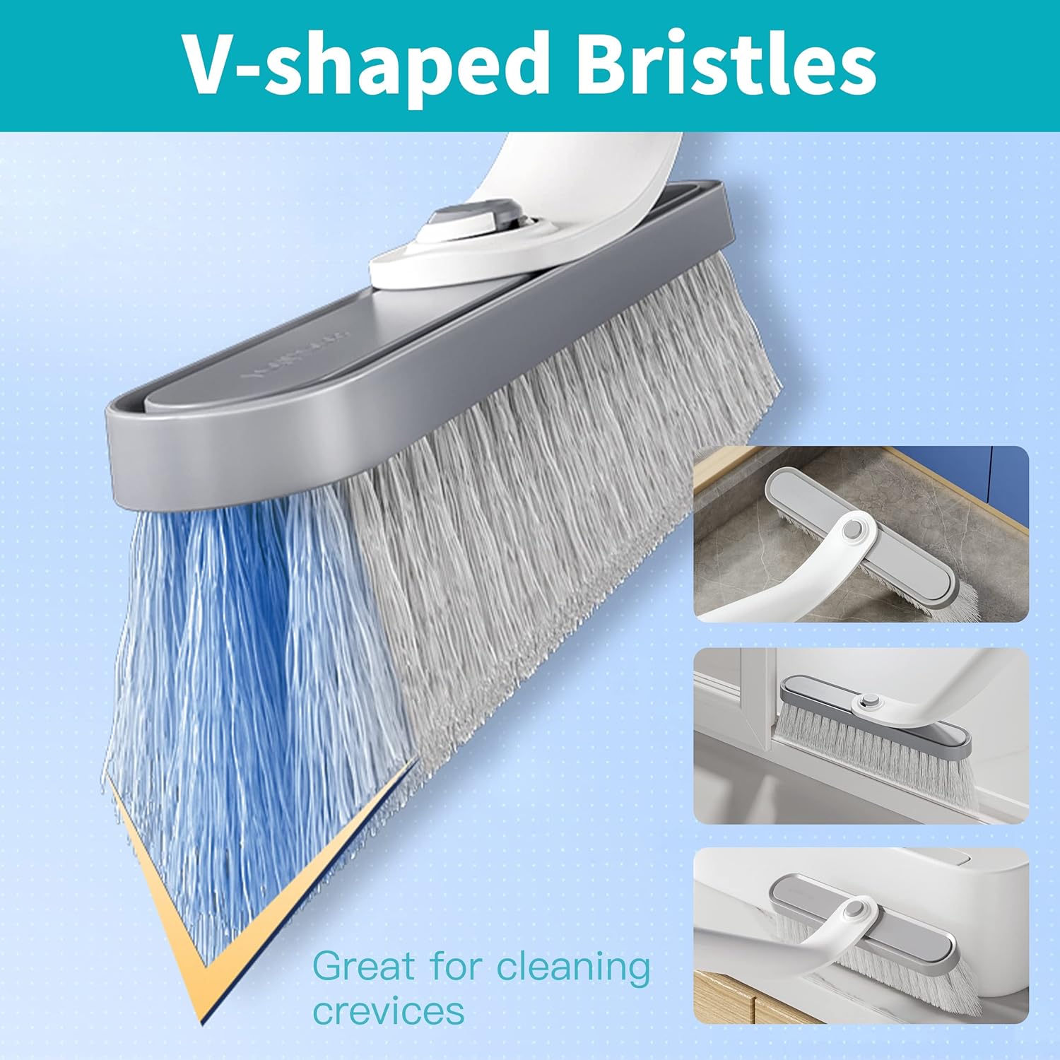 BOOMJOY Floor Scrub Brush with Long Handle, 2 in 1 Scrape and Brush, Stiff Bristles Floor Scrubber, Deck Brush for Cleaning Bathroom, Patio, Garage, Kitchen, Bath, Tile