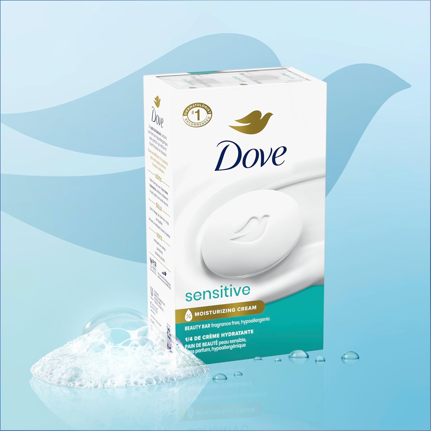 Dove Beauty Bar More Moisturizing Than Bar Soap for Softer Skin, Fragrance-Free, Hypoallergenic Beauty Bar Sensitive Skin With Gentle Cleanser 3.75 oz 14 Bars