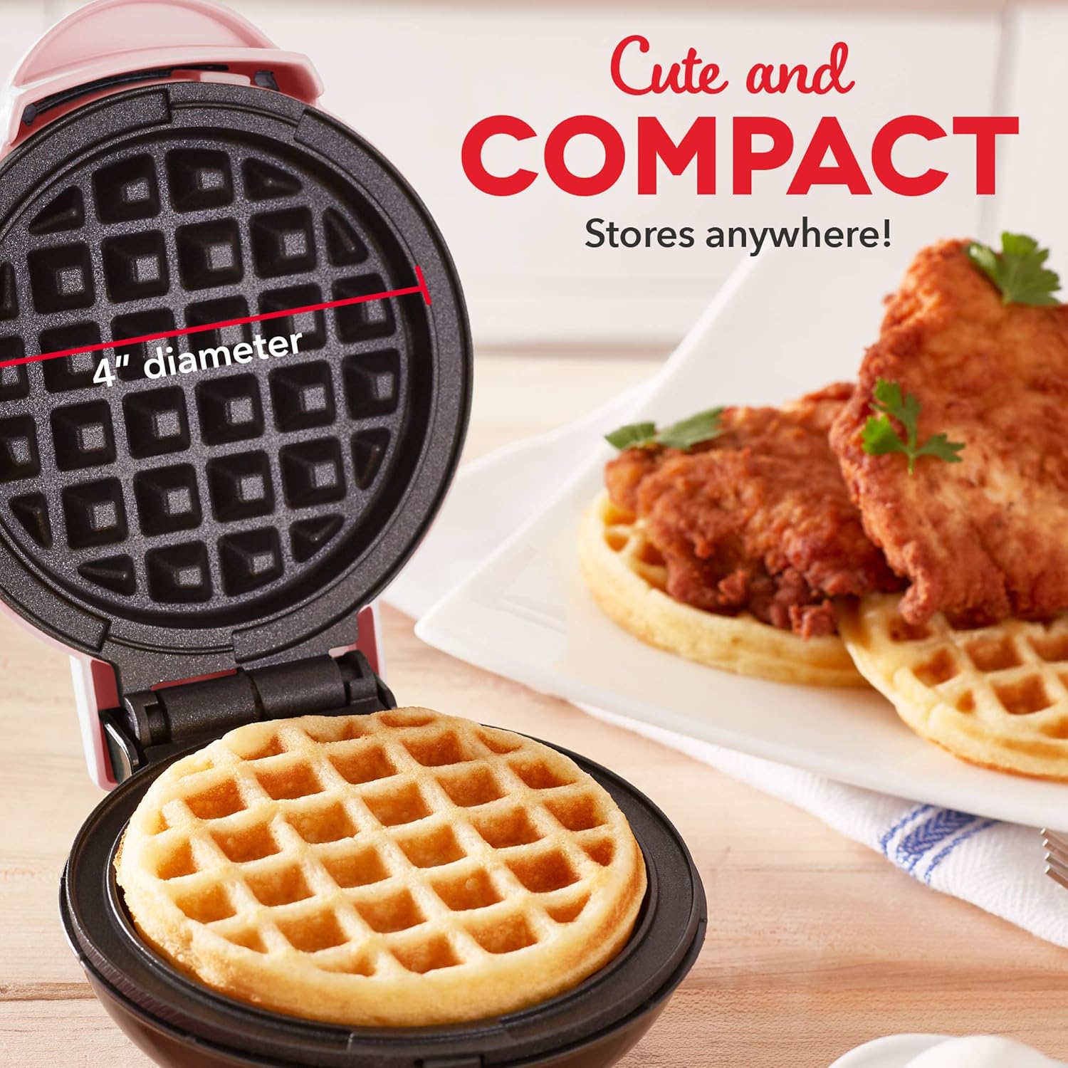 DASH Mini Waffle Maker - 4” Waffle Mold, Nonstick Waffle Iron with Quick Heat-Up, PTFE Nonstick Surface - Perfect Mini Waffle Maker for Kids and Families, Just Add Batter (Aqua)