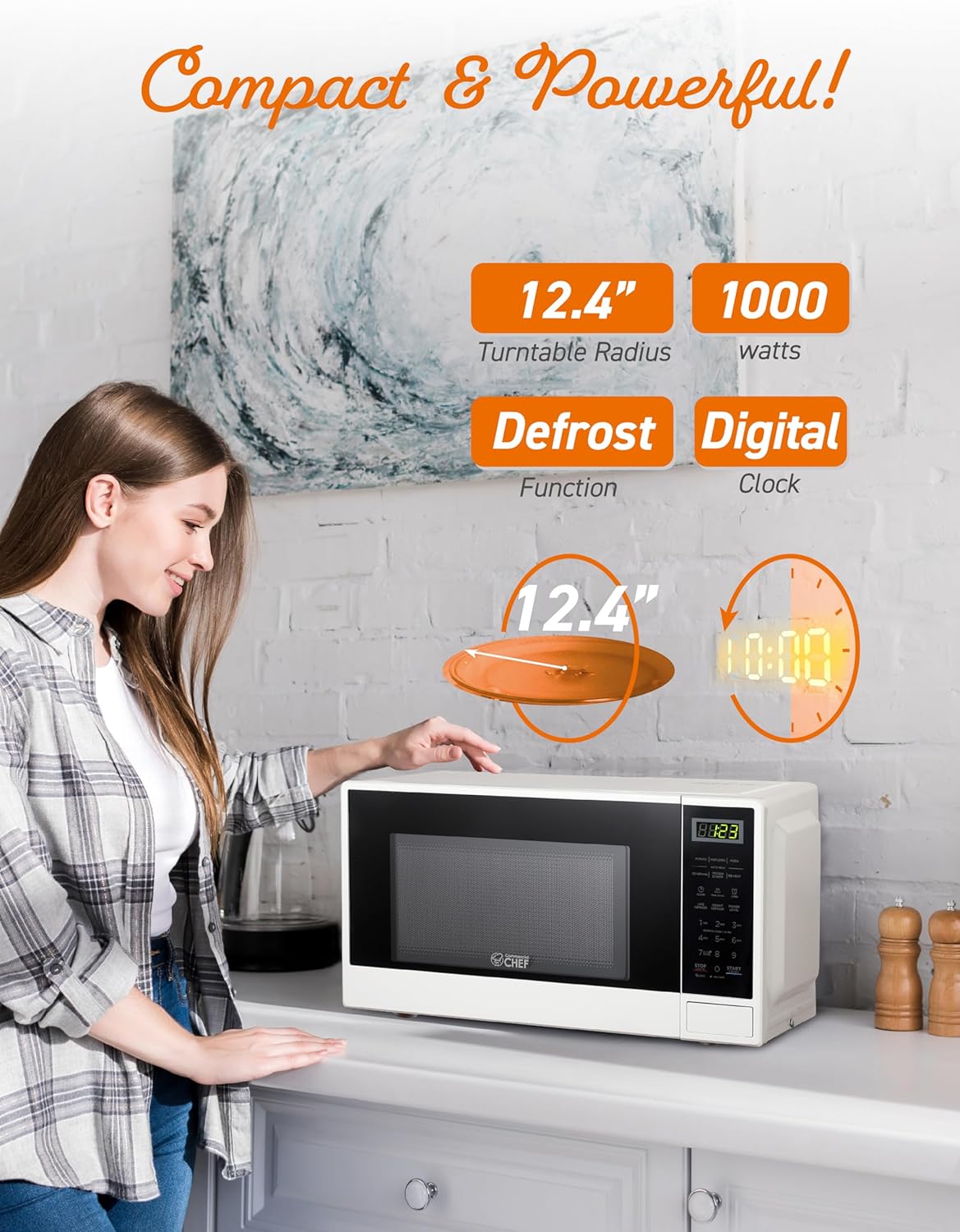 COMMERCIAL CHEF 0.6 Cubic Foot Microwave with 6 Power Levels, Small Microwave with Grip Handle, 700W Countertop Microwave with 30 Minute Timer and Mechanical Dial Controls, White