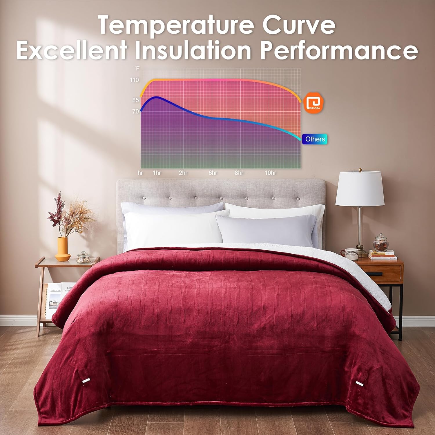 EHEYCIGA Heated Blanket Electric Blanket Throw - Heating Blanket with 9 Heating Levels & 10 Hours Auto Off, Soft Cozy Sherpa Washable Blanket with Fast Heating, 50 x 60 Inches