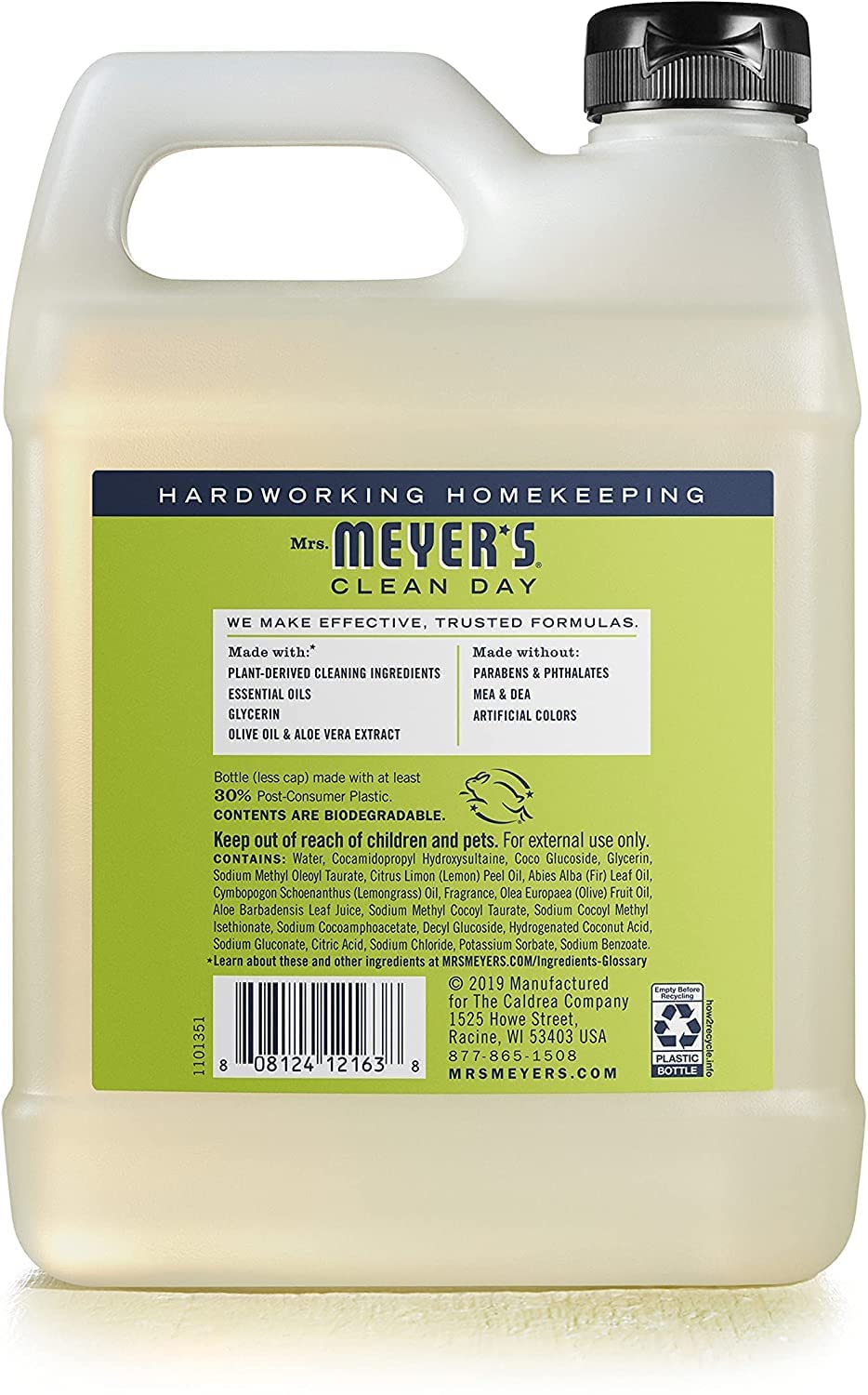 MRS. MEYER'S CLEAN DAY Liquid Hand Soap Refill, Cruelty Free and Biodegradable Formula, Lemon Verbena Scent, 33 oz