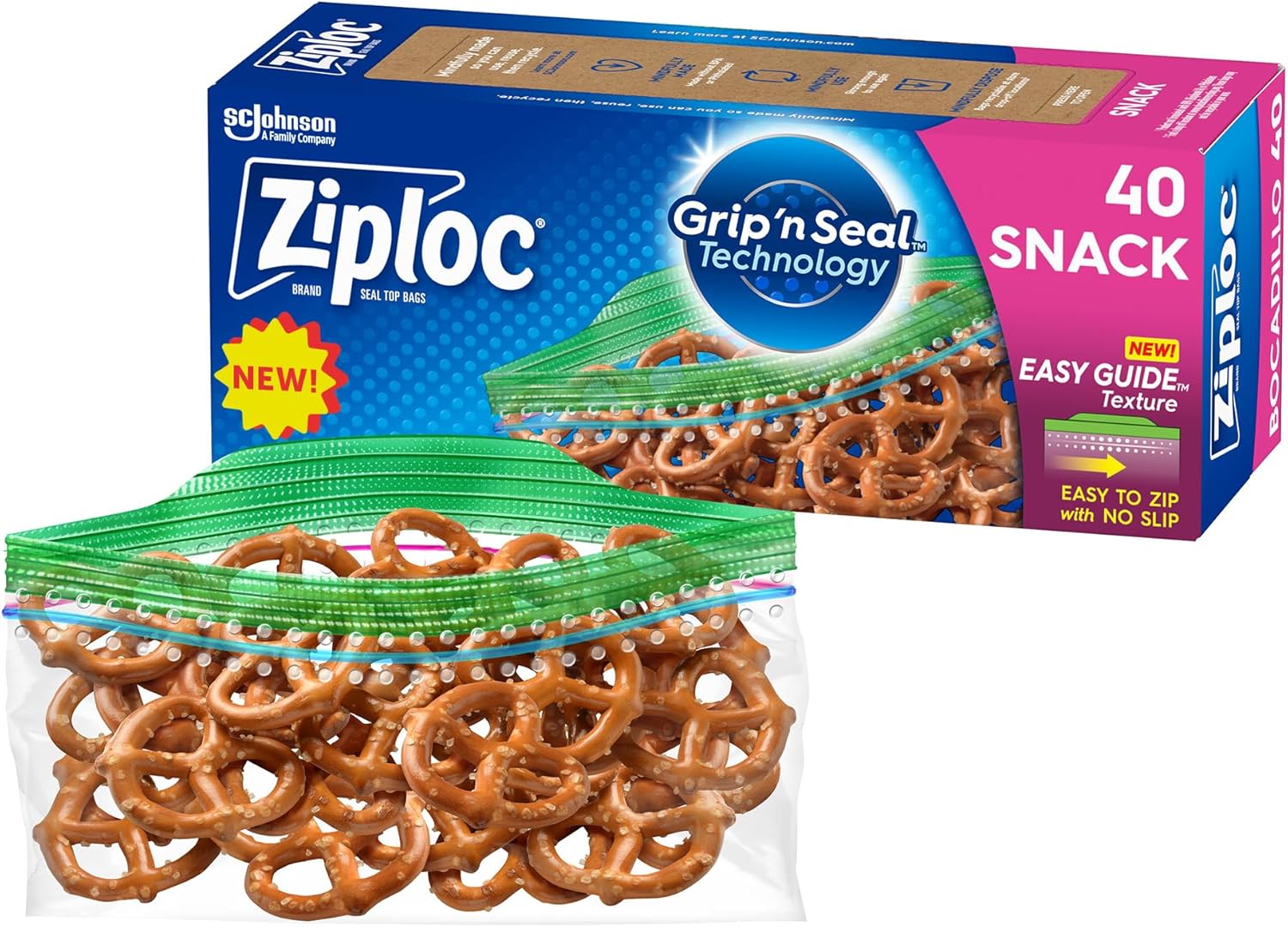 Ziploc Snack Bags with EasyGuide Texture, Small Plastic Storage Bags with Grip 'N Seal Technology, 280 Bags Total