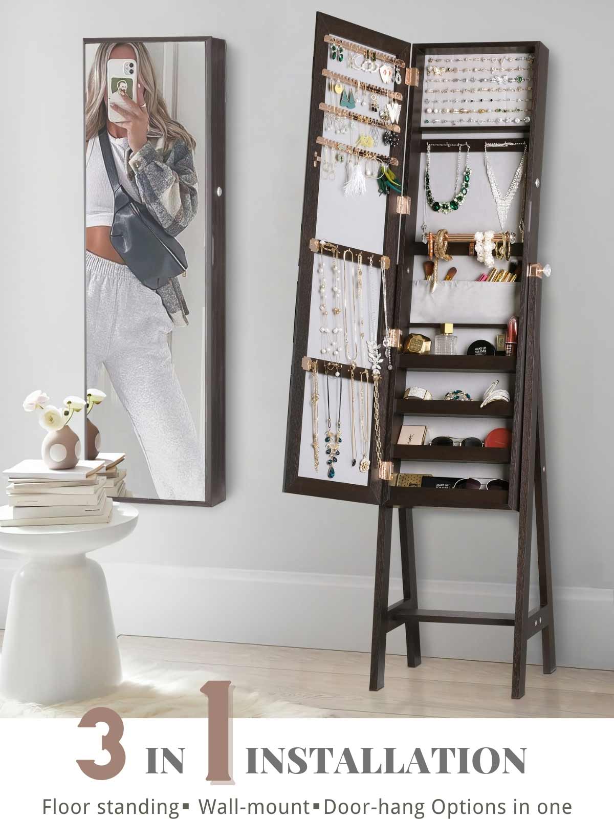 Laura Full Length Mirror Jewelry Armoire - White