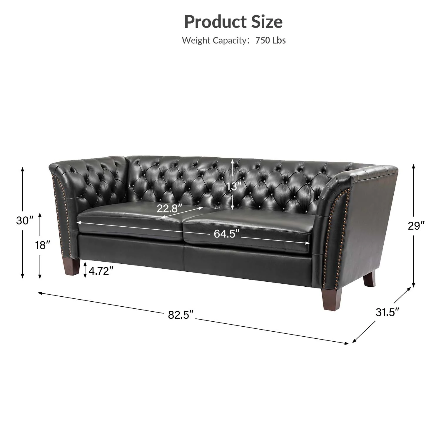 Patricio Tufted Genuine Leather Elegant Design Classic Chesterfield Sofa