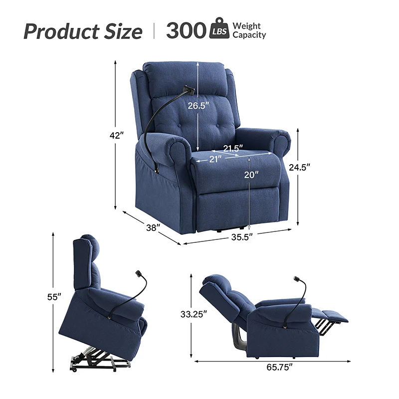 Hector Lift Assist Power Recliner With Massage Heat And Manual Headrest