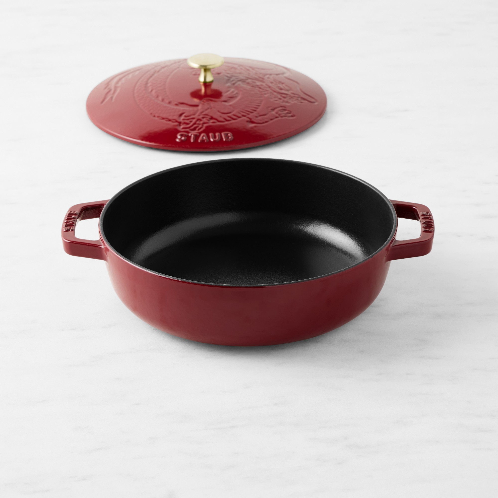 Staub Enameled Cast Iron Braiser with Dragon Lid, 2 1/2-Qt., Cranberry
