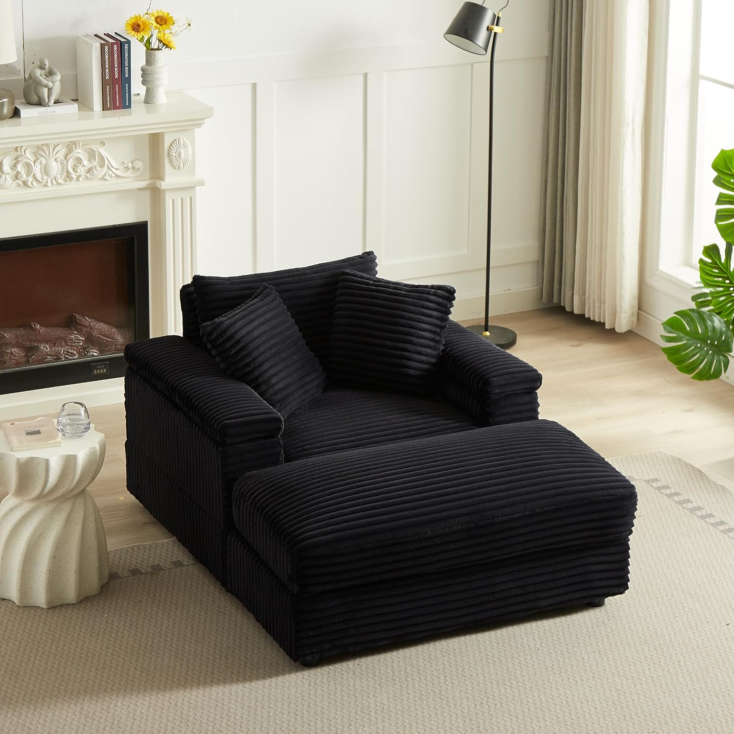 Eafurn Oversized Chaise Lounge Sofa Chair with Movable Ottoman, 43.3