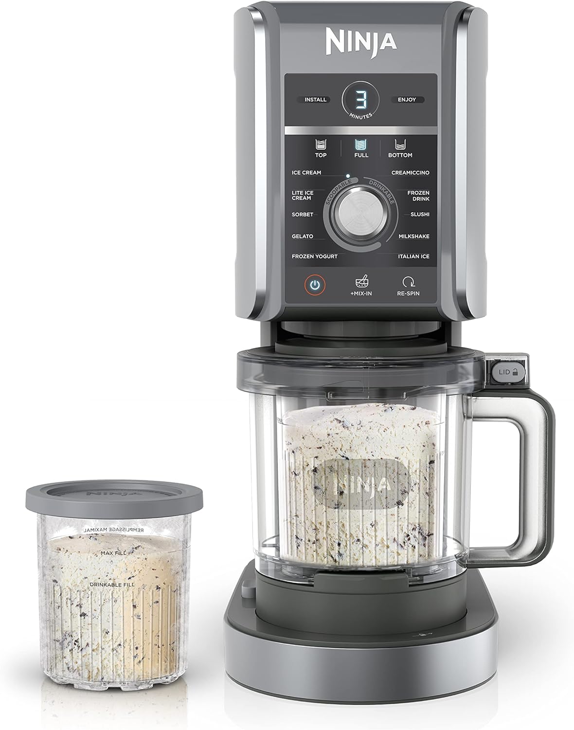 Ninja CREAMi Deluxe 11-in-1 Ice Cream & Frozen Treat Maker for Ice Cream, Sorbet, Milkshakes, Frozen Yogurt, & More, 11 Programs, XL Capacity, Silver, Includes (2) Family-Sized 24 oz. Tubs