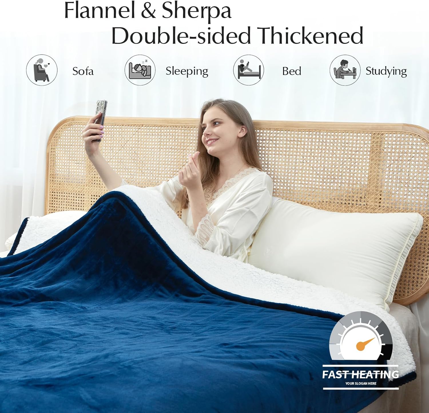 Heated Blanket Throw Size, Soft and Cozy Electric Heating Blanket for Bed, Automatic Safety System 6 Heating Levels & 4 Hours Auto-Off, 50