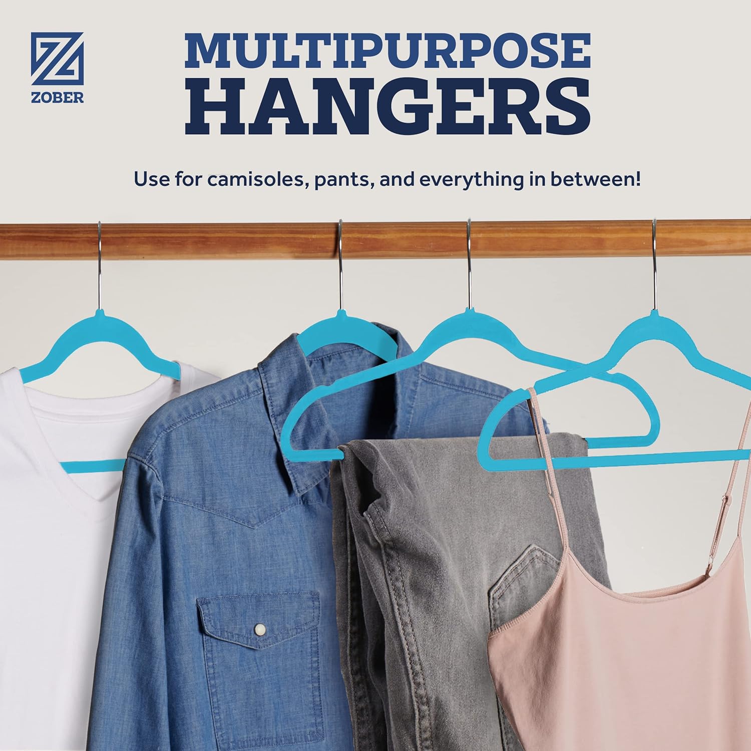 Zober Velvet Hangers 50 Pack - Heavy Duty Black Hangers for Coats, Pants & Dress Clothes - Non Slip Clothes Hanger Set - Space Saving Felt Hangers for Clothing