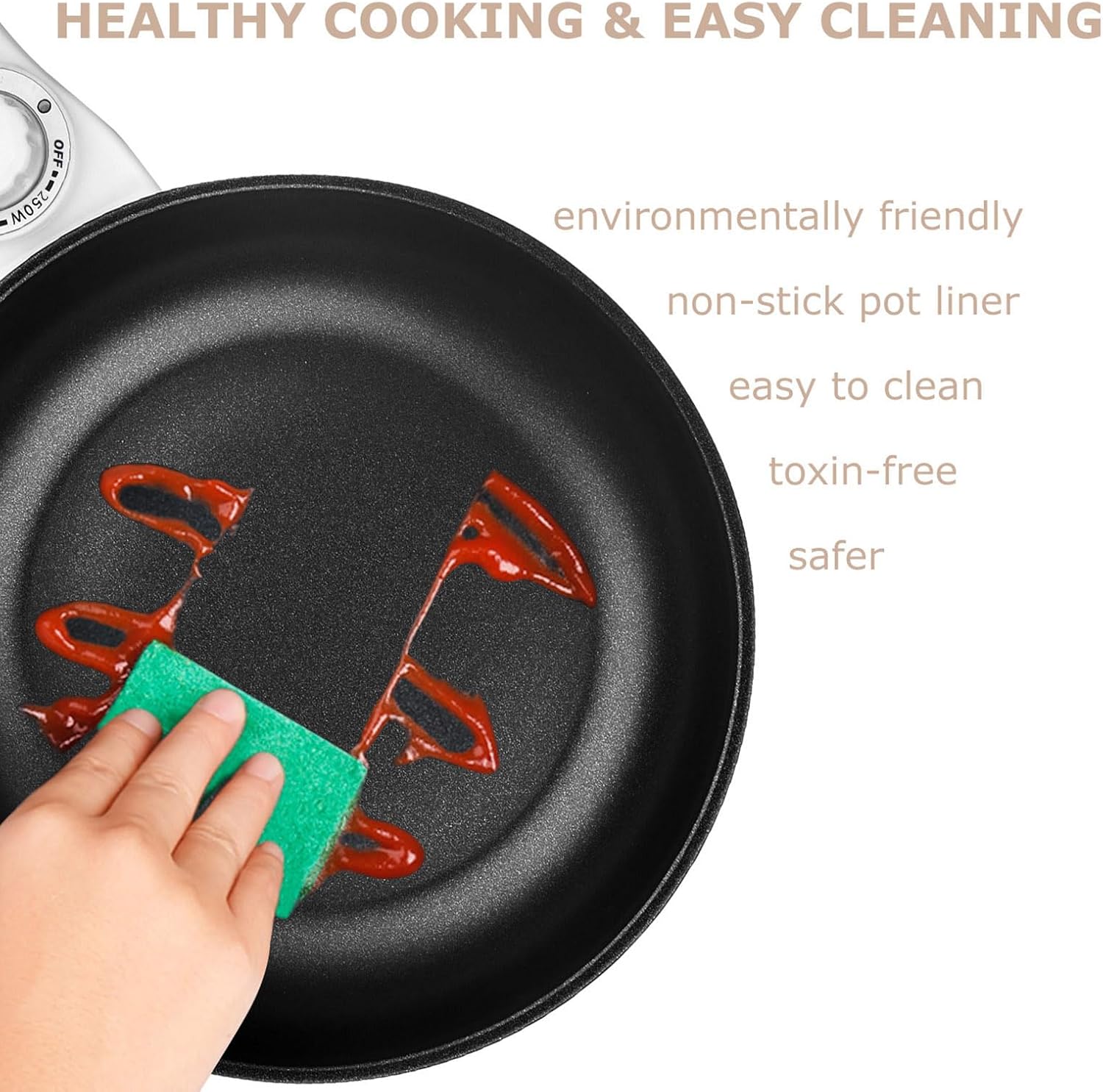 Dezin Hot Pot Electric Upgraded, Non-Stick Sauté Pan, Rapid Noodles Electric Pot, 1.5L Mini Portable Hot Pot for Steak, Egg, Fried Rice, Ramen, Oatmeal, Soup with Power Adjustment(Egg Rack Included)