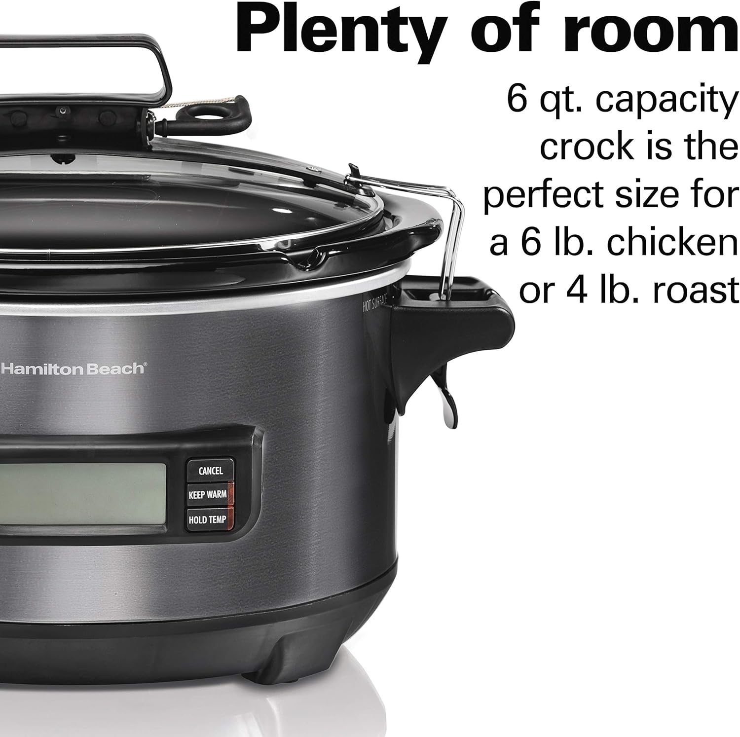 Hamilton Beach Portable 6 Quart Set & Forget Digital Programmable Slow Cooker with Lid Lock, Temperature Probe, Dishwasher Safe Crock & Lid, Black Stainless (33866)