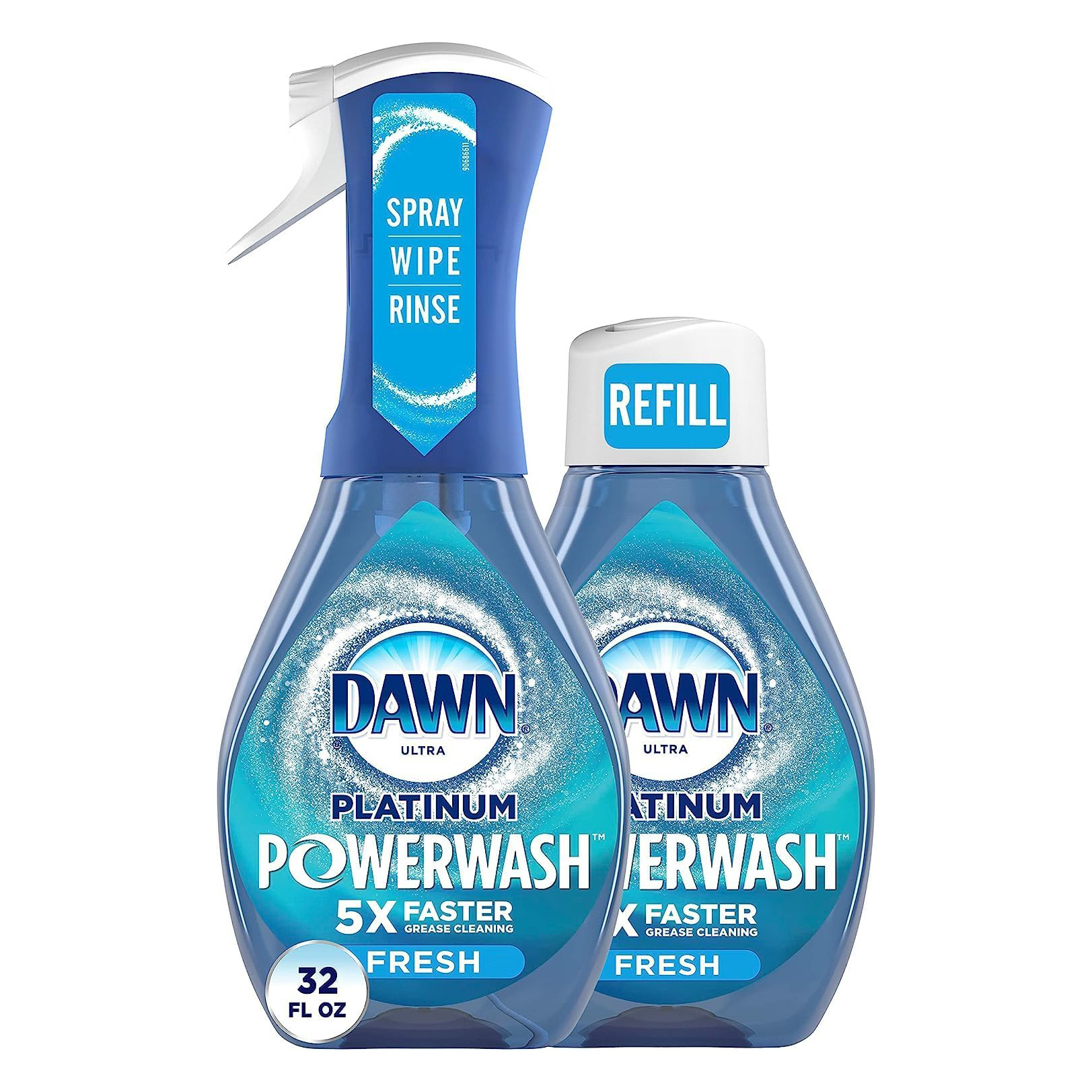 Dawn Powerwash Spray Starter Kit, Platinum Dish Soap, Fresh Scent, 1 Starter Kit + 1 Dawn Powerwash Refill, 16 fl oz each (Pack of 2)