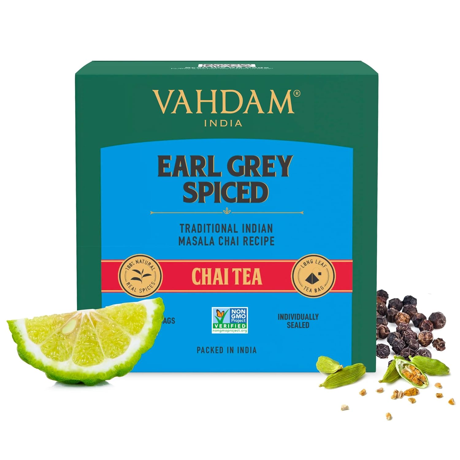 VAHDAM, Organic Turmeric Ginger Herbal Tea Bags (100 Pyramid Tea Bags) Caffeine Free, Non GMO, Gluten Free | 100% Pure Herbal Blend - Savory & Spicy | Plant-Based Tea Bags | Resealable Ziplock Pouch