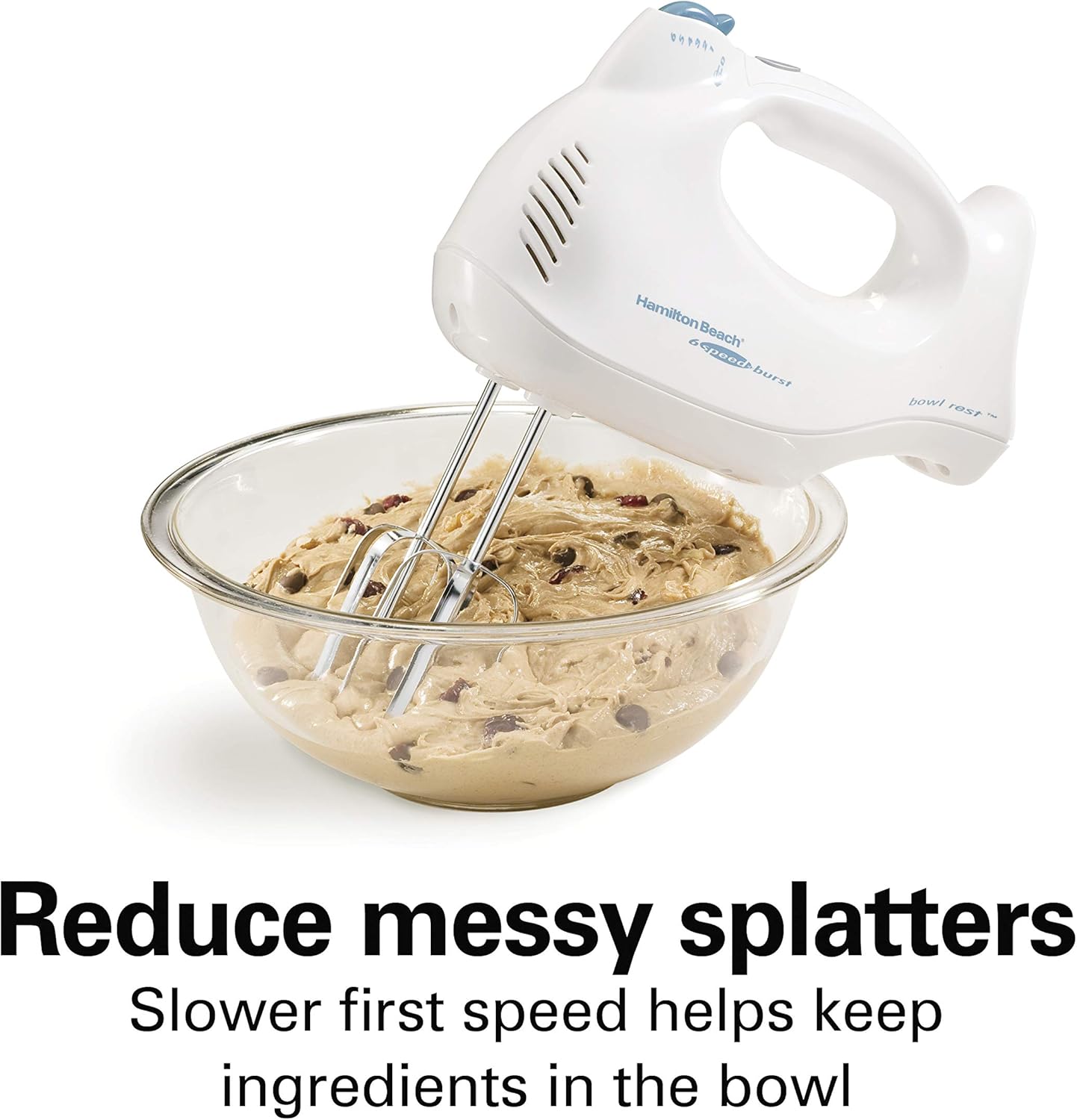 Hamilton Beach Power Deluxe 6-Speed Electric Hand Mixer with Snap-On Storage Case, QuickBurst, Beaters, Whisk, Powerful 250 Watt Motor, Bowl Rest, Black (62692)