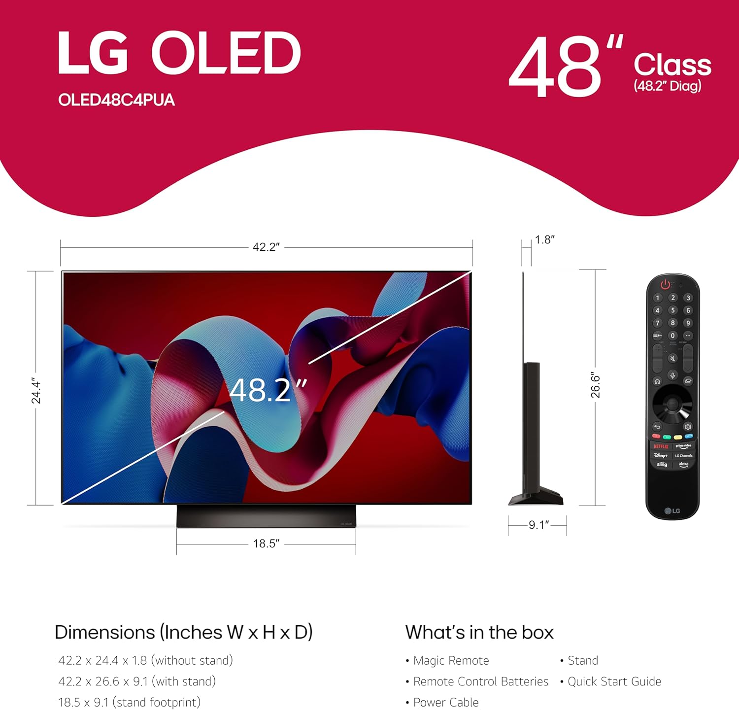LG 83-Inch Class OLED evo C4 Series Smart TV 4K Processor Flat Screen with Magic Remote AI-Powered with Alexa Built-in (OLED83C4PUA, 2024)