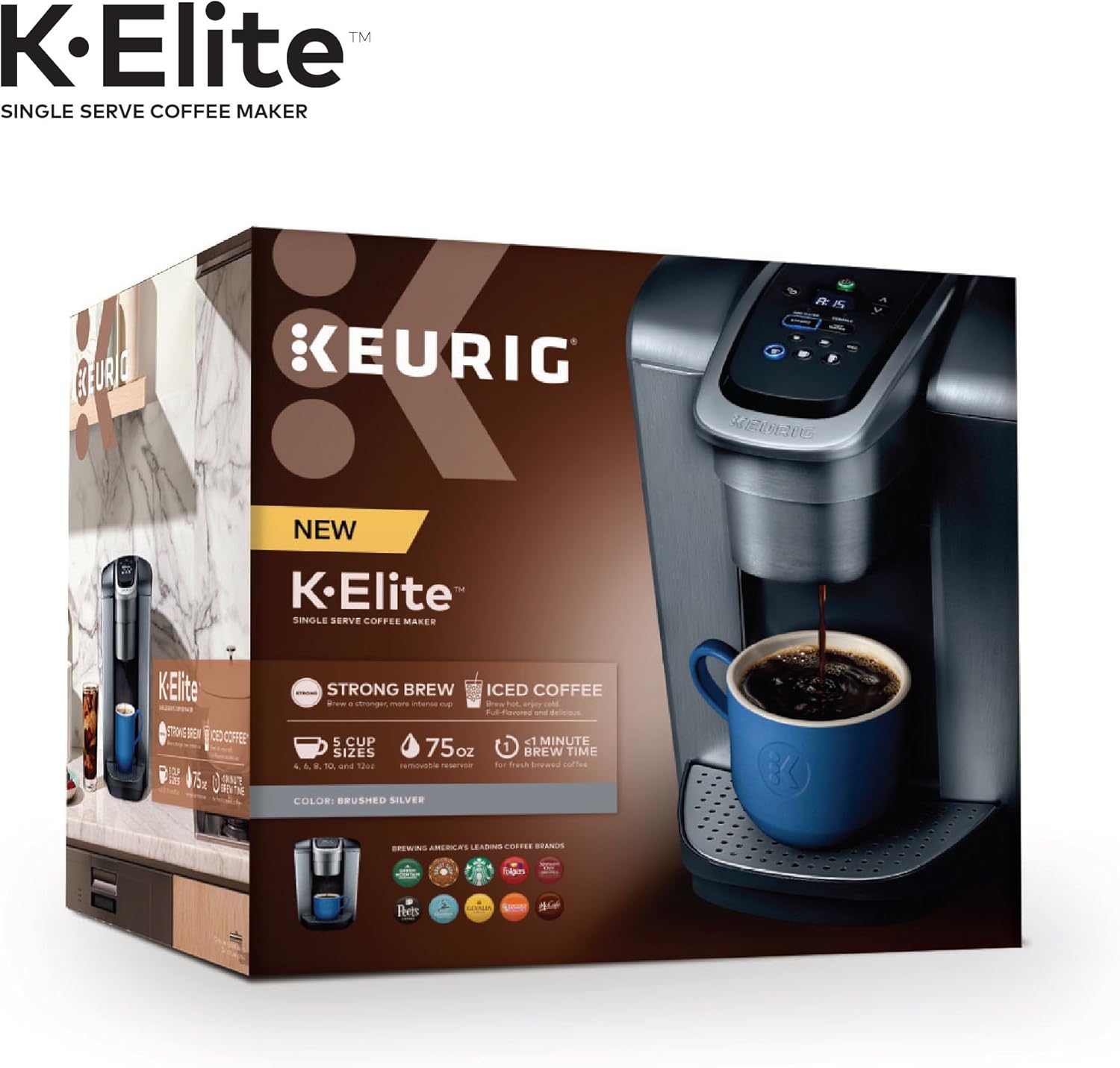 Keurig K-Elite Single Serve K-Cup Pod Coffee Maker, with Strength and Temperature Control, Iced Coffee Capability, 8 to 12oz Brew Size, Programmable, Brushed Slate