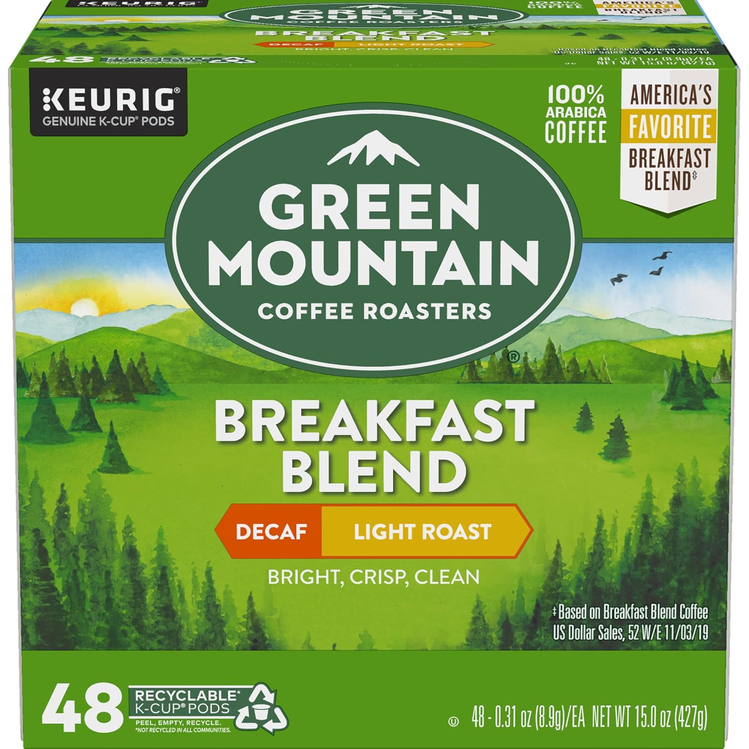 Green Mountain Coffee Roasters Breakfast Blend Single-Serve Keurig K-Cup Pods, Light Roast Coffee, 96 Count
