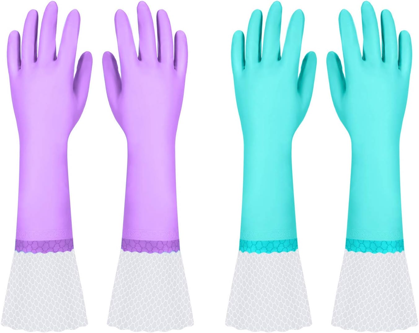 Elgood Reusable Dishwashing Cleaning Gloves with Latex free, Cotton lining,Kitchen Gloves 2 Pairs,Purple+blue Medium