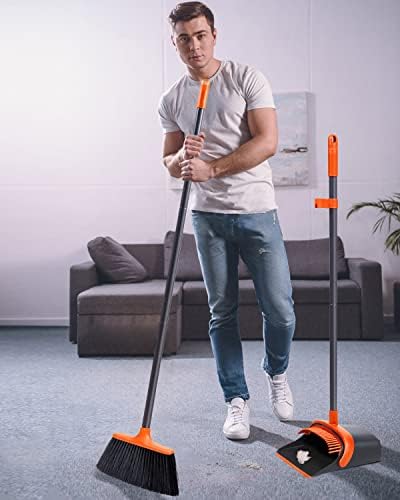 Broom and Dustpan, Broom and Dustpan Set for Home, Long Handle Broom with Dustpan, Broom and Dustpan Combo for Office Home Kitchen Lobby Floor Use Dustpan and Broom Set