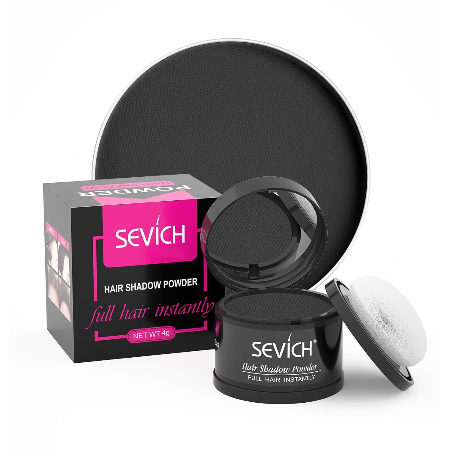 Sevich Hairline Powder，Instantly Conceals Hair Loss, Root Touch up Powder, Hair Shadow Toppers for Women & Men, Touch Up for Thinning Gray Hair, Windproof & Sweatproof, Dark Brown