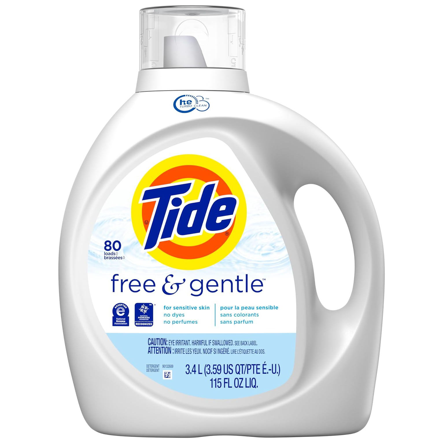 Tide Free & Gentle Laundry Detergent Liquid, HE Compatible, 100 Loads, 132 fl oz Hypoallergenic Laundry Detergent for Sensitive Skin