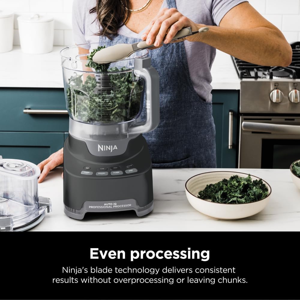 Ninja Food Processor, Professional Plus, 1000 Peak Watts, 4 Functions for Chopping, Slicing, Purees & Dough with 9-Cup Processor Bowl, 3 Blades, Food Chute & Pusher, Silver, BN601