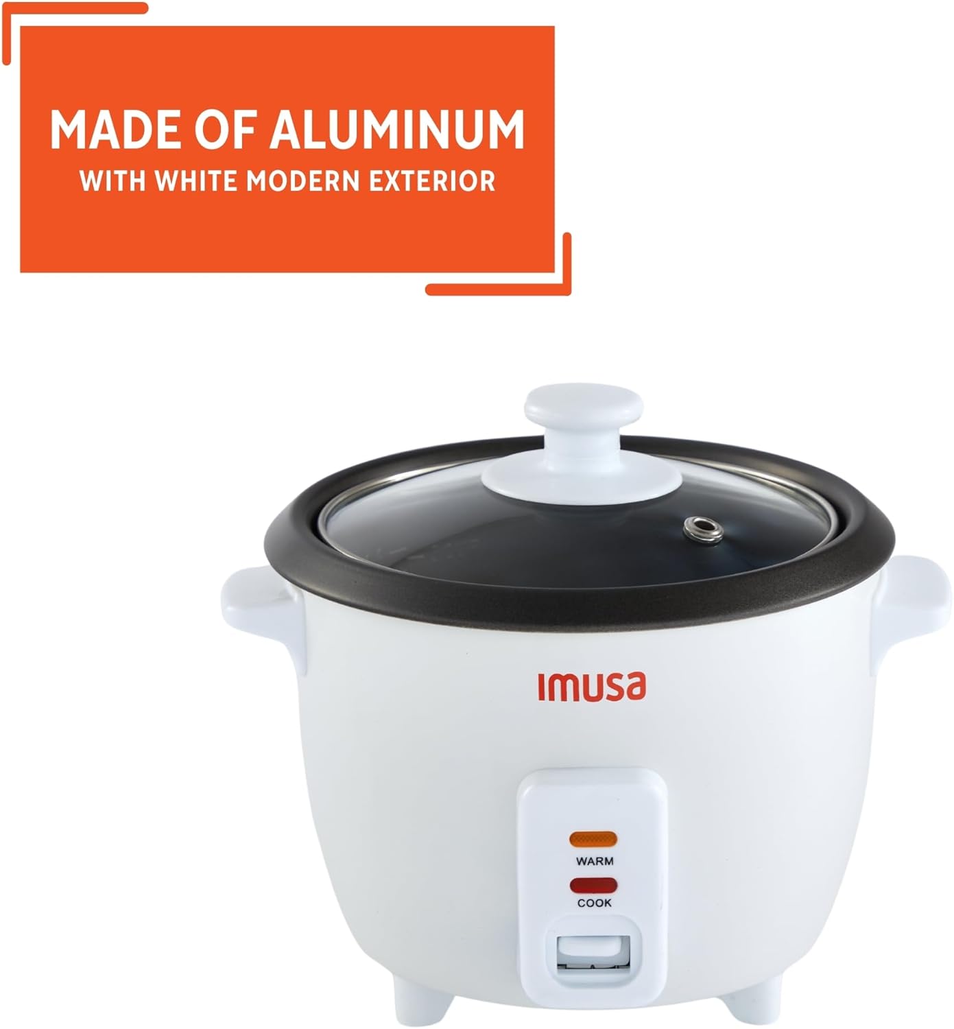 IMUSA USA GAU-00011 Electric Nonstick Rice Cooker 3-Cup (Uncooked) 6-Cup (Cooked), White