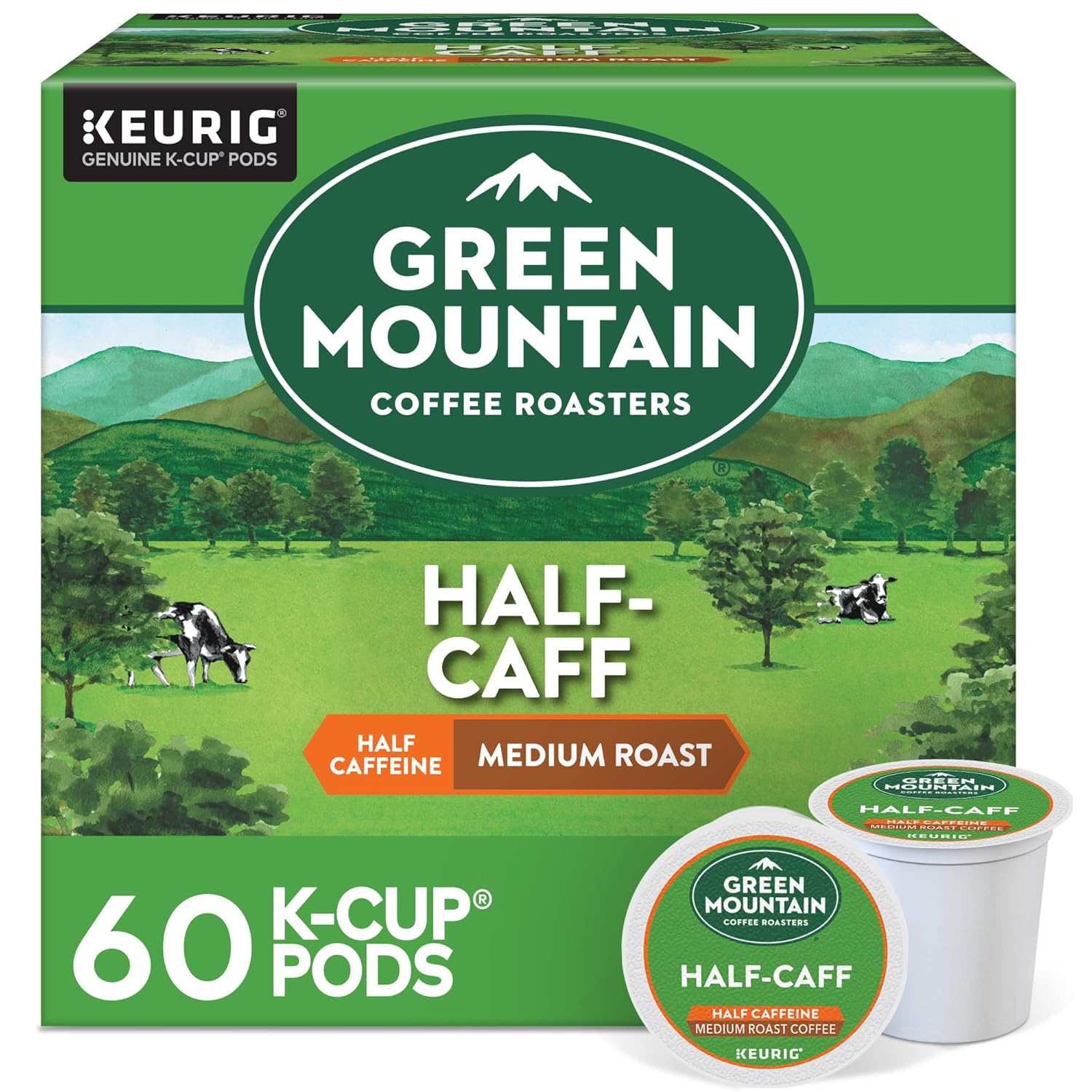 Green Mountain Coffee Roasters Half Caff Keurig Single-Serve K-Cup pods, Medium Roast Coffee, 72 Count (6 Packs of 12)
