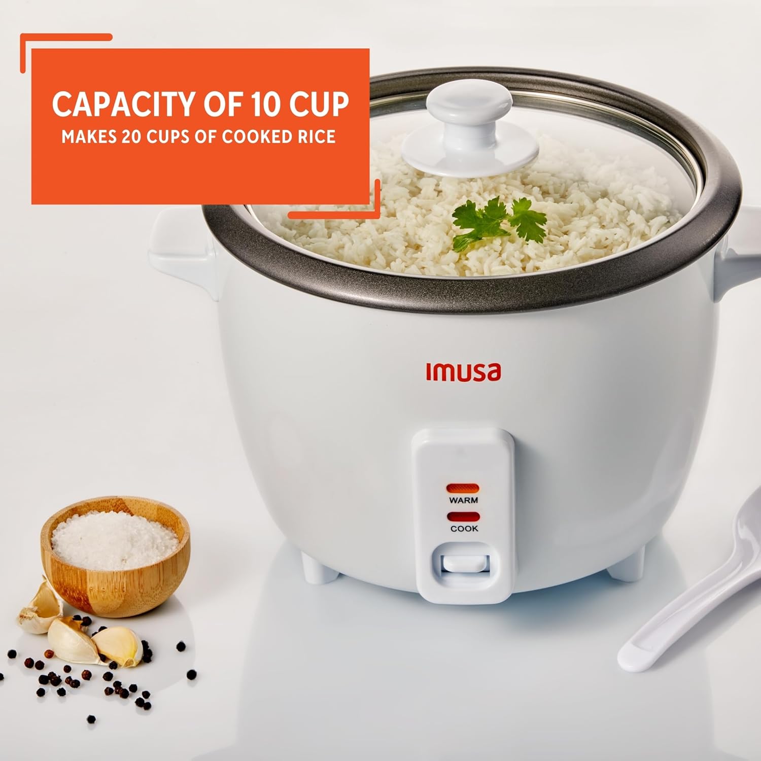 IMUSA USA GAU-00011 Electric Nonstick Rice Cooker 3-Cup (Uncooked) 6-Cup (Cooked), White