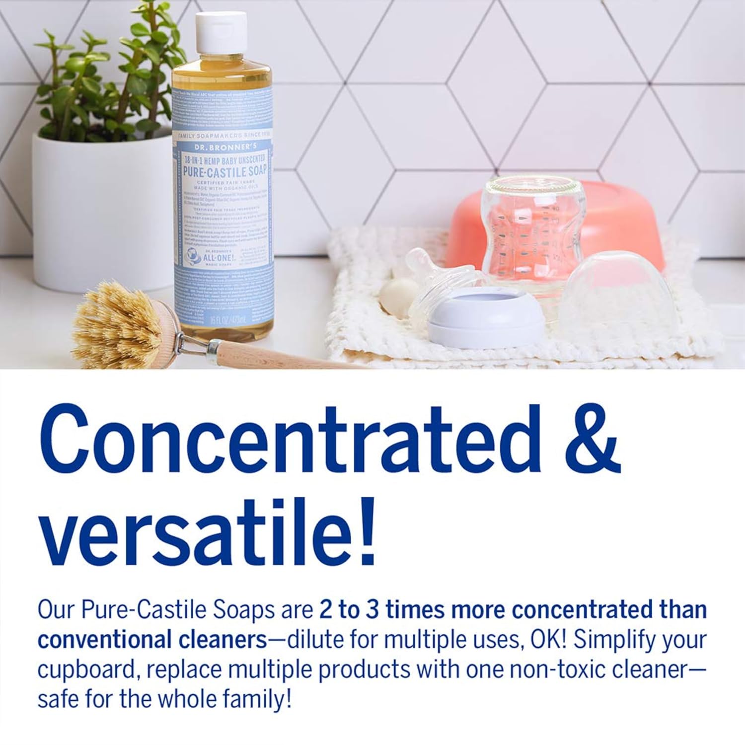 Dr. Bronner's - Pure-Castile Liquid Soap (Baby Unscented, 8 Ounce) - Made with Organic Oils, 18-in-1 Uses: Face, Hair, Laundry, Dishes, For Sensitive Skin, Babies, No Added Fragrance, Vegan, Non-GMO