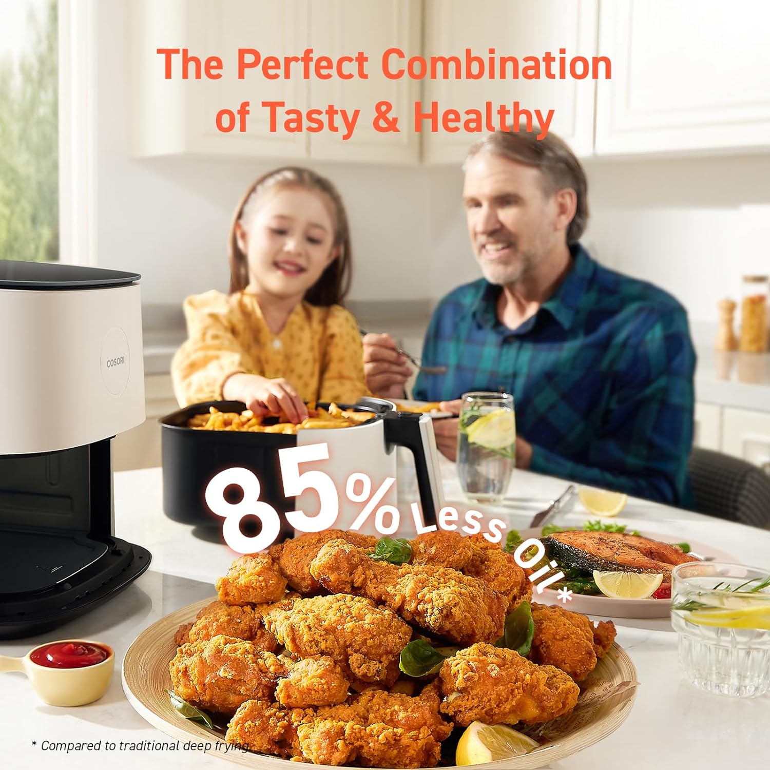 COSORI Air Fryer 9-in-1, Compact 5-Qt, Perect for Meat Enthusiasts with 450°F Max Heat Function , 130+ In-App Recipes, Little to No Oil, Easy Clean Glass Touch Panel & Nonstick Basket, Gray