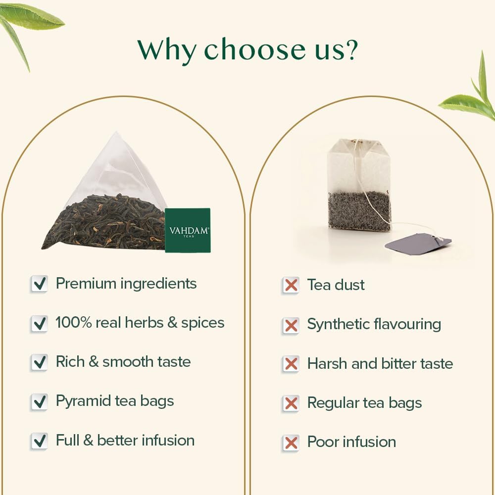 VAHDAM, Organic Turmeric Ginger Herbal Tea Bags (100 Pyramid Tea Bags) Caffeine Free, Non GMO, Gluten Free | 100% Pure Herbal Blend - Savory & Spicy | Plant-Based Tea Bags | Resealable Ziplock Pouch