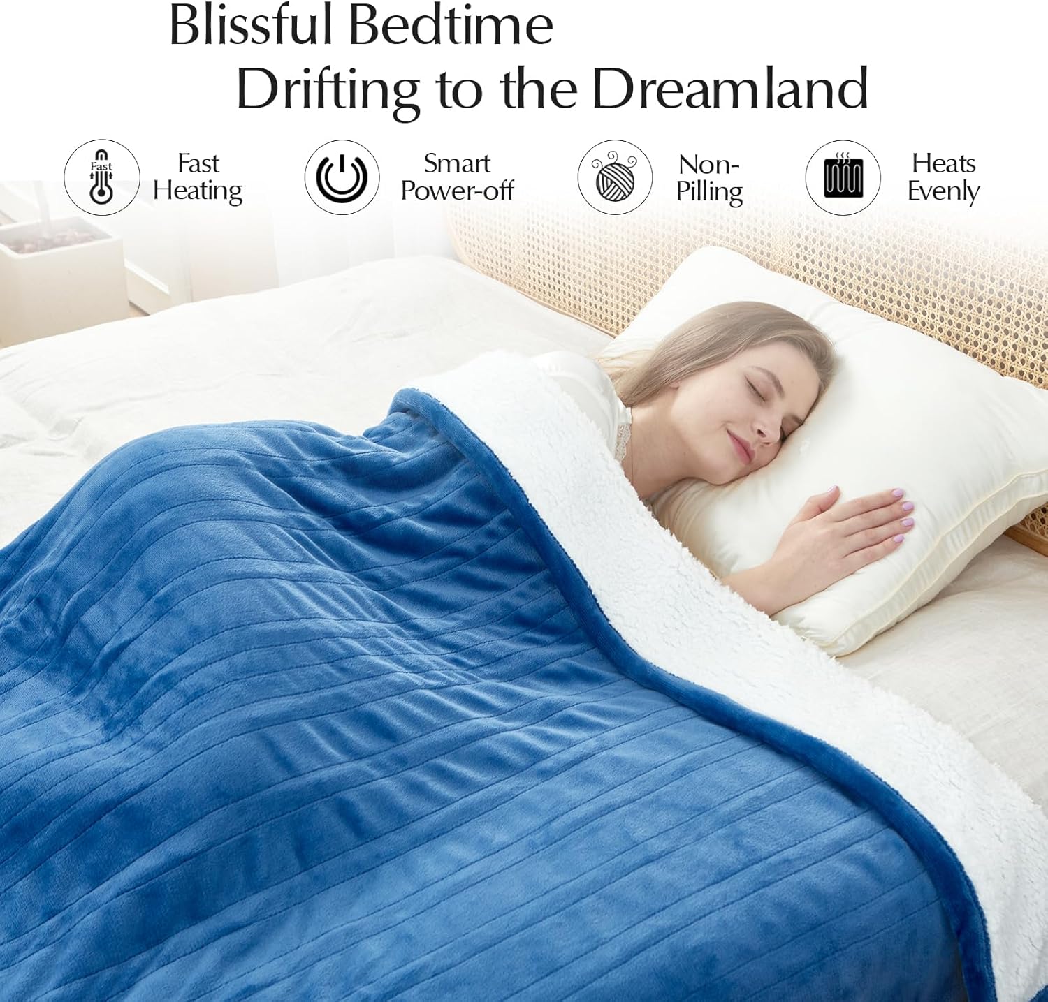 Heated Blanket Throw Size, Soft and Cozy Electric Heating Blanket for Bed, Automatic Safety System 6 Heating Levels & 4 Hours Auto-Off, 50