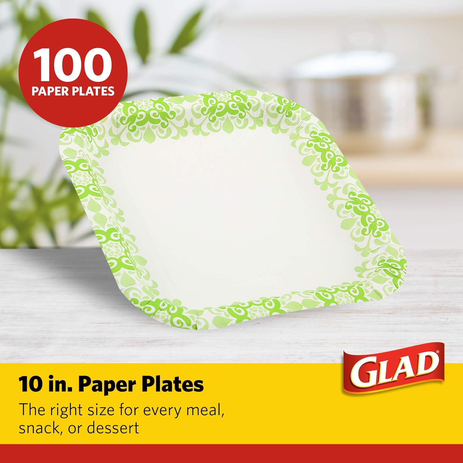 Glad Square Disposable Paper Plates for All Occasions | Soak Proof, Cut Proof, Microwaveable Heavy Duty Disposable Plates | 8.5