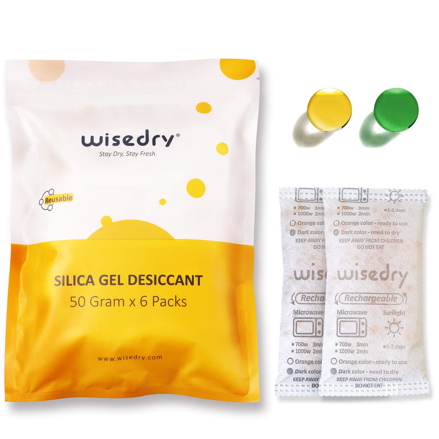 wisedry 2 x 500 Gram [2.2 lbs] Rechargeable Silica Gel Car Dehumidifier, Microwave Fast Reactivated Desiccant Packets Large for Gun Safe Closet Basement Garage Storage Moisture Absorbers Bag Reusable