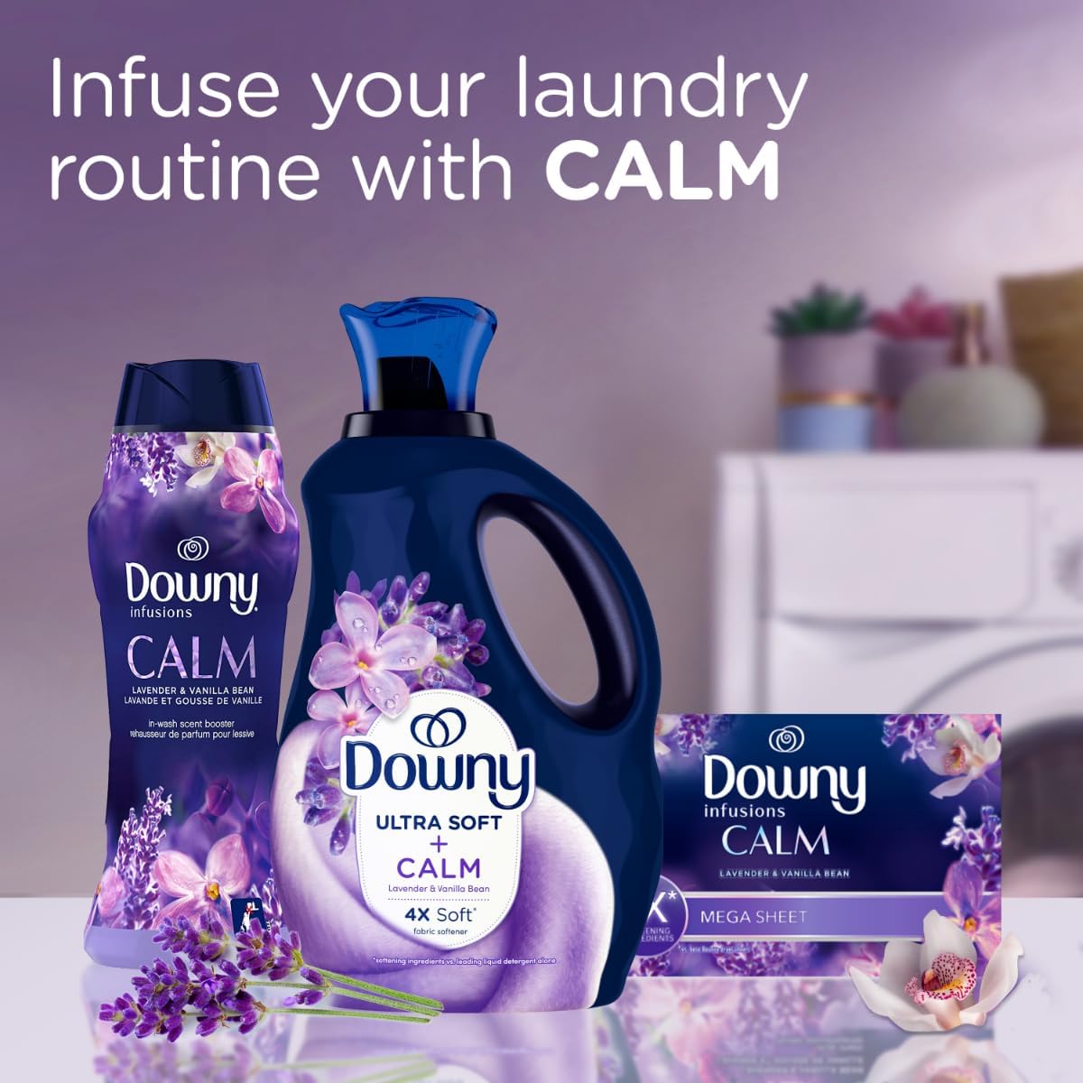 Downy Infusions Laundry Fabric Softener Liquid, CALM, Lavender and Vanilla Bean Scent, 56 fl oz (Pack of 2)