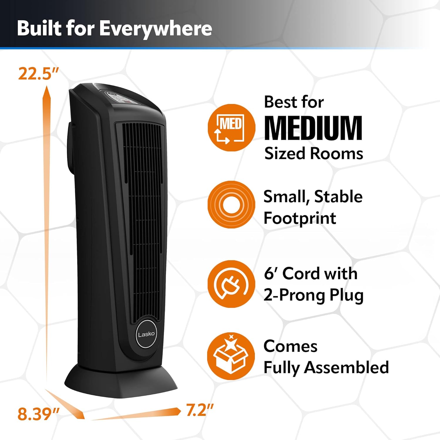 Lasko Oscillating Digital Ceramic Tower Heater for Home with Adjustable Thermostat, Timer and Remote Control, 23 Inches, 1500W, Silver, 755320, 8.5″L x 7.25″W x 23″H, Silver