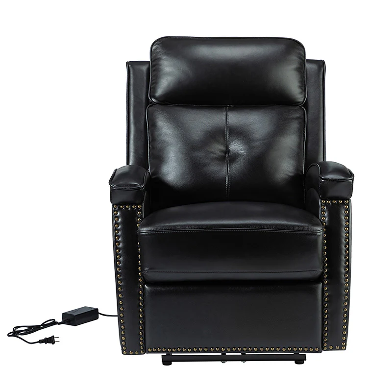 Stefan Genuine Leather Power Recliner with Nailhead Trim