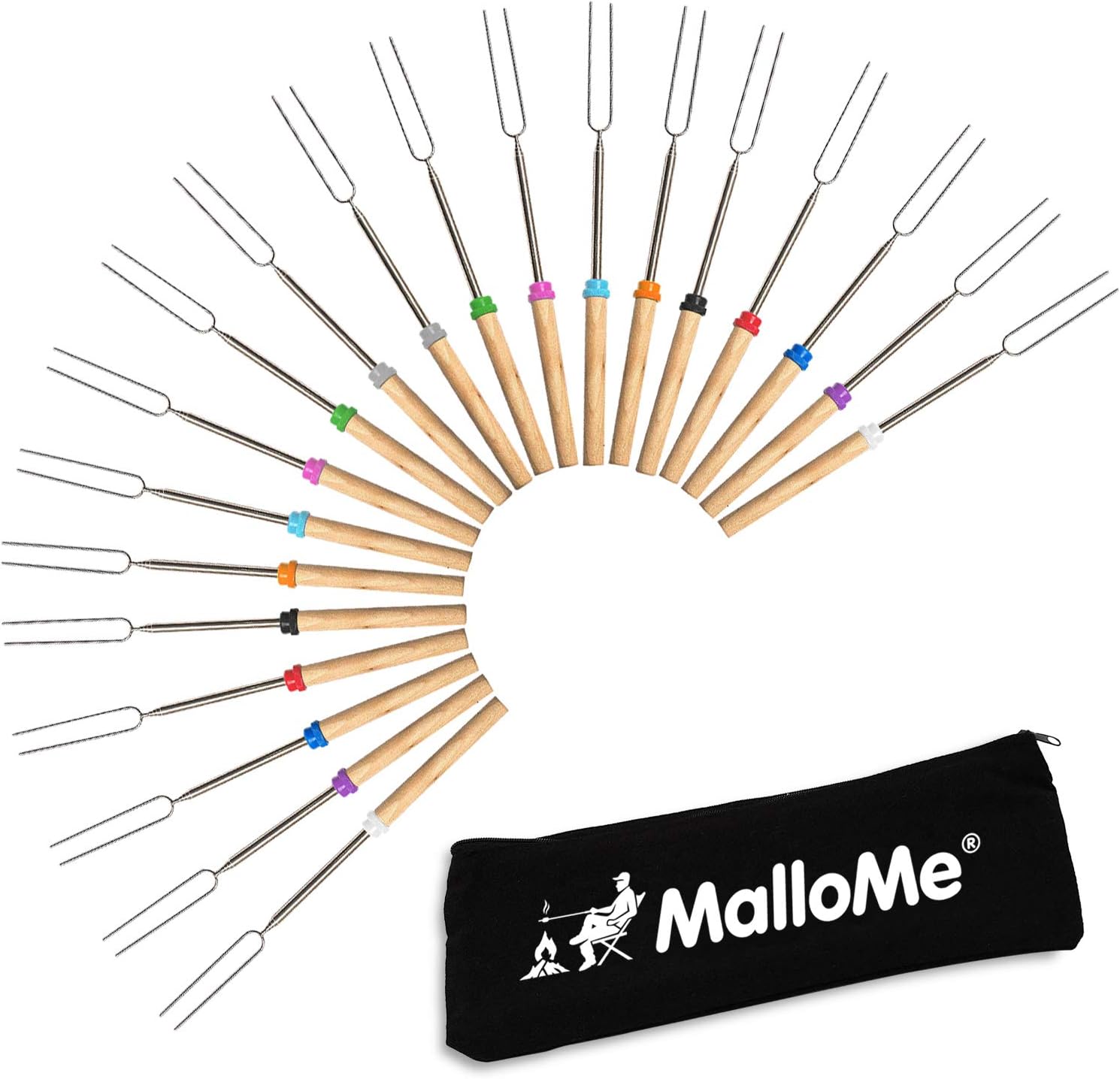 MalloMe Smores Sticks for Fire Pit Long - Marshmallow Roasting Sticks Smores Kit - Smore Skewers Hot Dog Fork Campfire Cooking Equipment, Camping Essentials S'mores Gear Outdoor Accessories 32