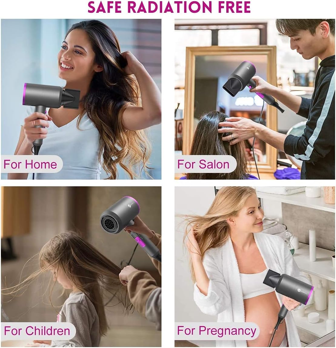 Slopehill Professional Ionic Hair Dryer, Powerful 1800W Fast Drying Low Noise Blow Dryer with 2 Concentrator Nozzle 1 Diffuser Attachments for Home Salon Travel