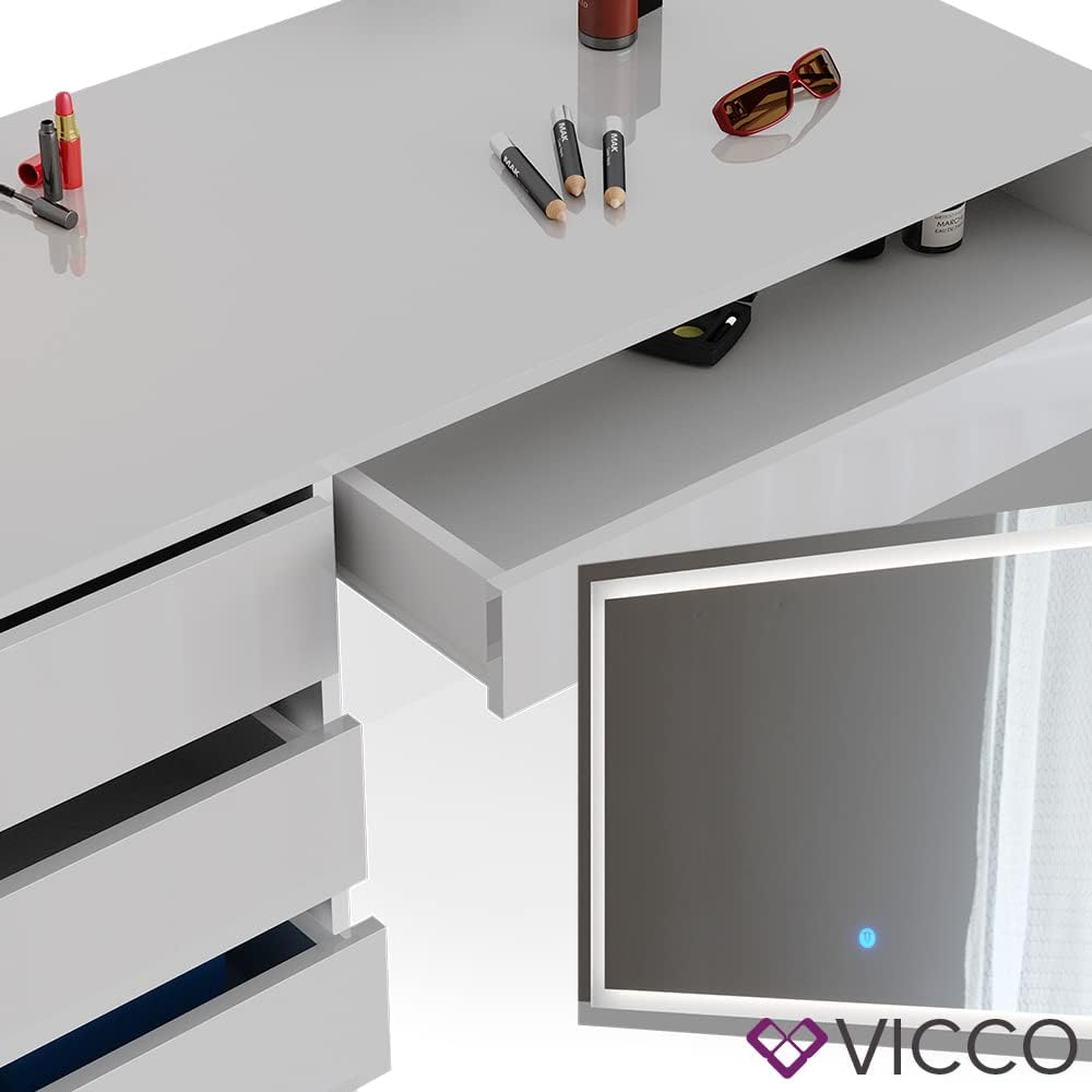 Vicco Sherry Dressing Table Sonoma / White 120 cm with LED Mirror and Stool