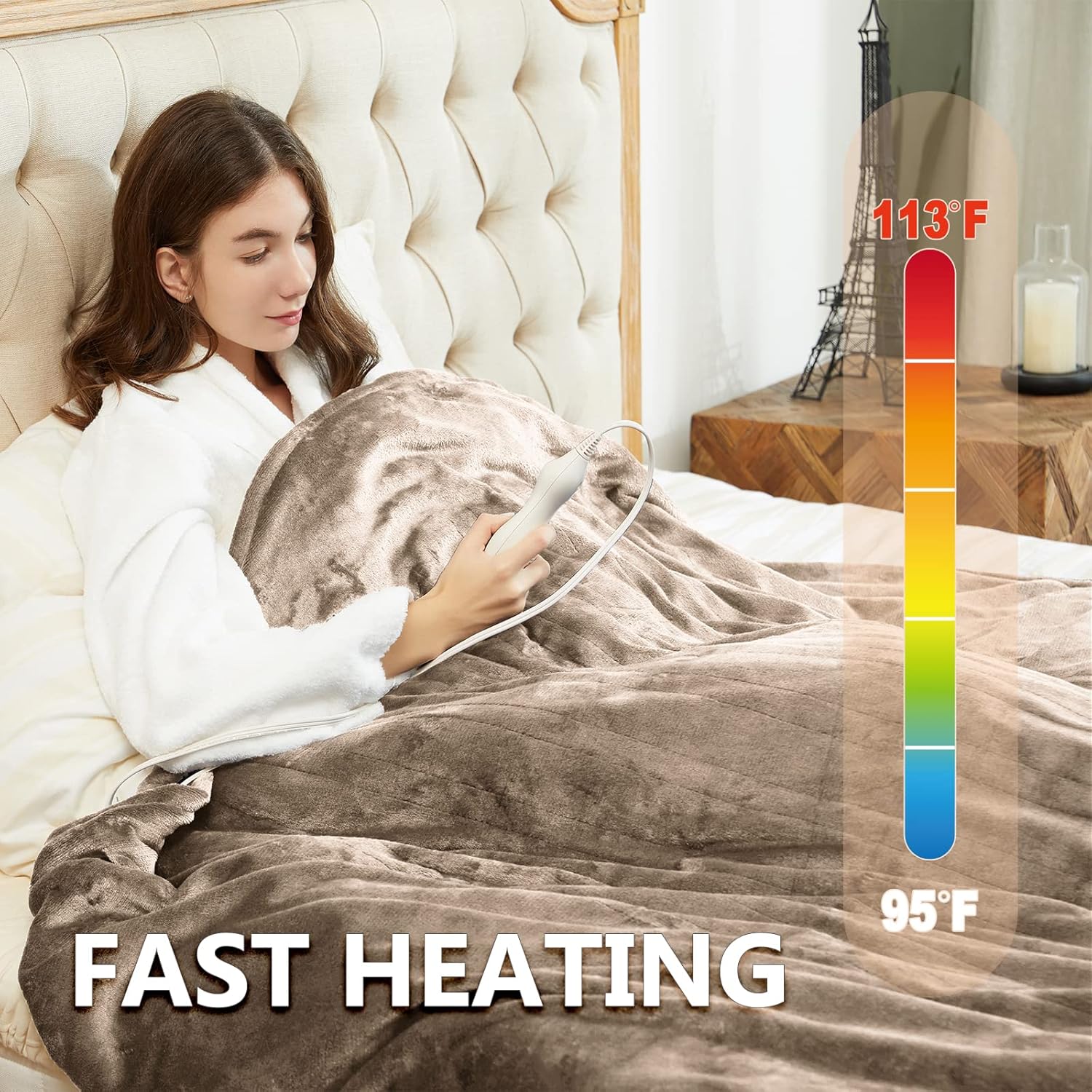 Tefici Electric Heated Blanket Throw, Super Cozy Soft 2-Layer Flannel 50