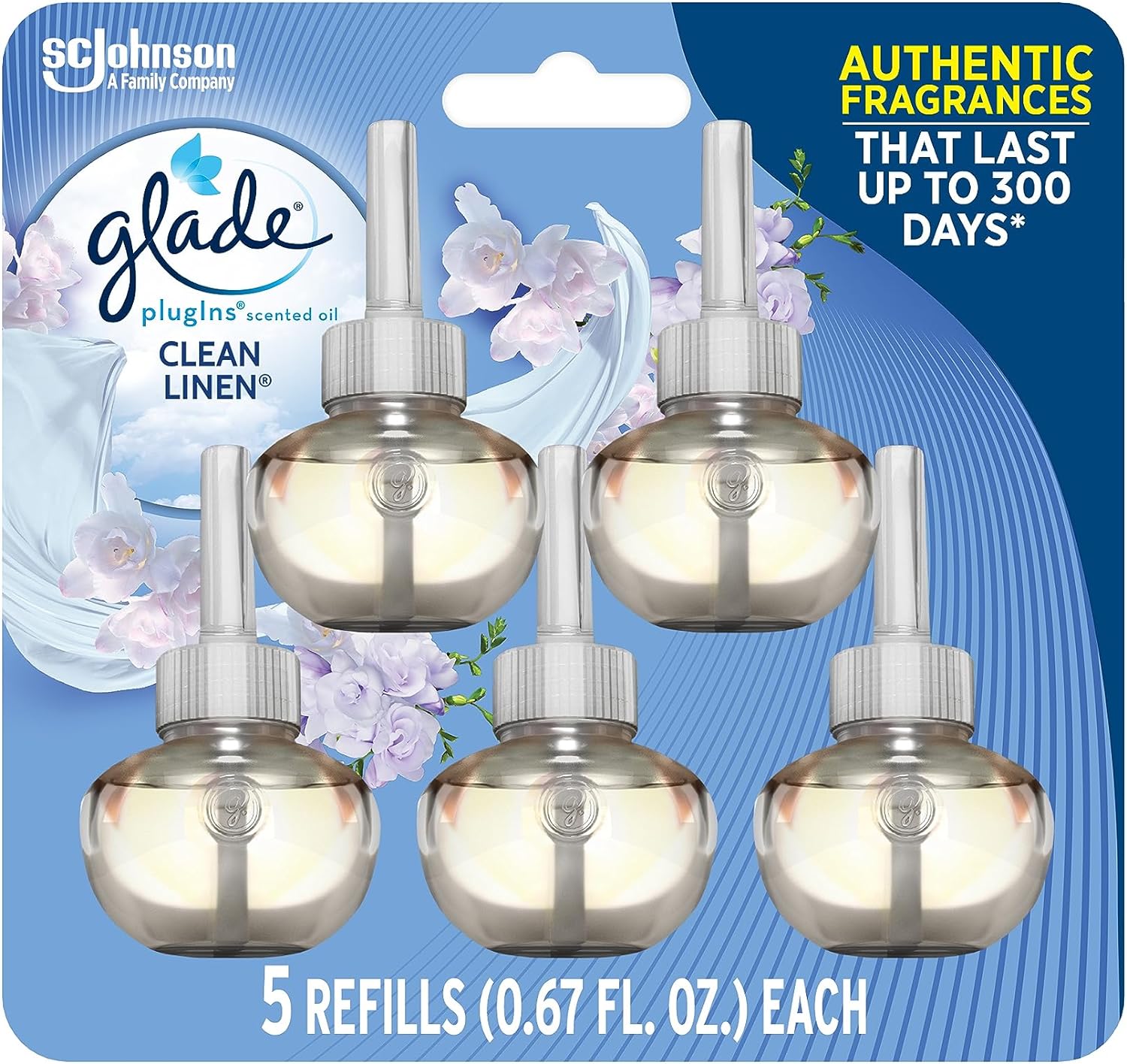 Glade PlugIns Refills Air Freshener, Scented and Essential Oils for Home and Bathroom, Apple Cinnamon, 3.35 Fl Oz, 5 Count