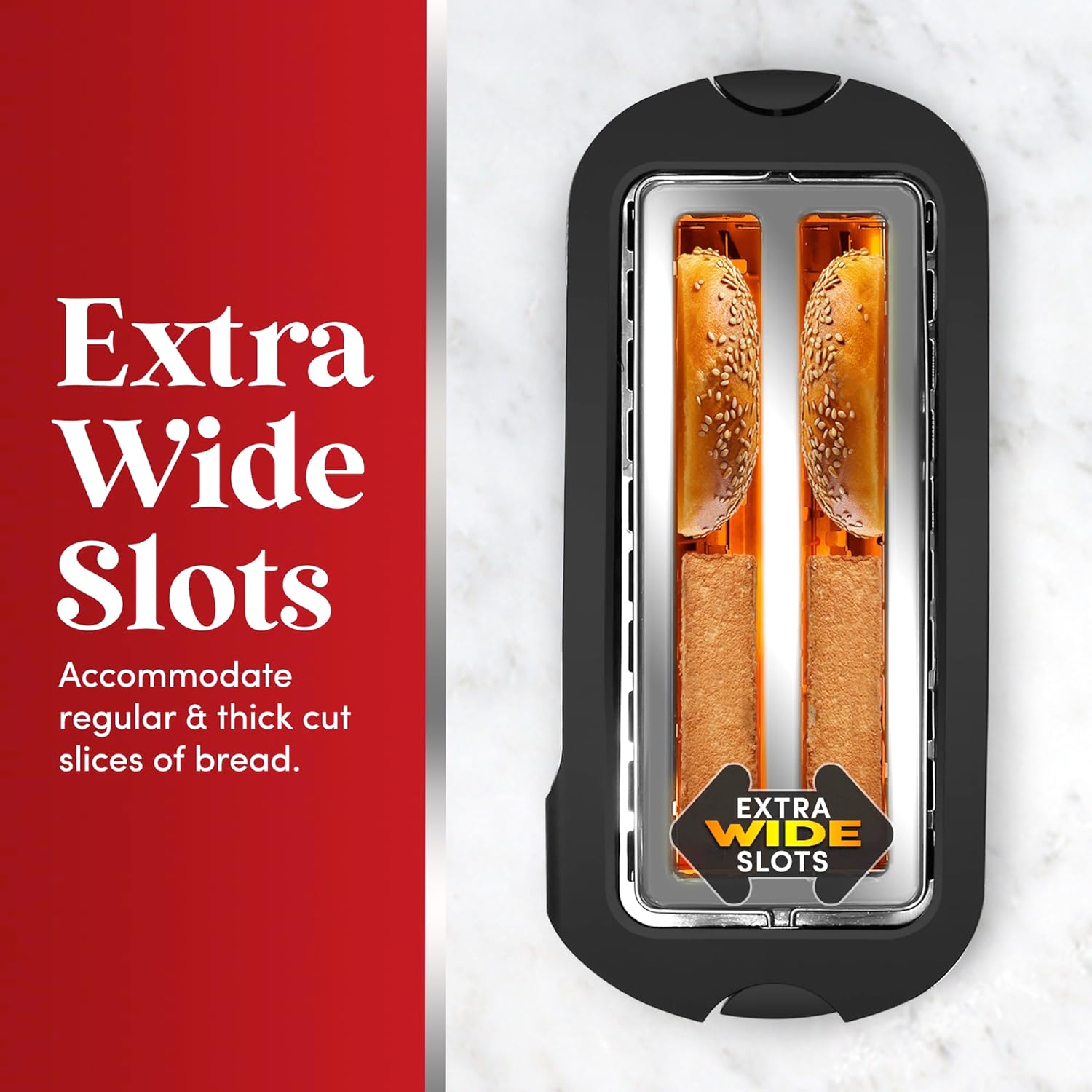 Elite Gourmet ECT-3100 Long Slot 4 Slice Toaster, Reheat, 6 Toast Settings, Defrost, Cancel Functions, Built-in Warming Rack, Extra Wide Slots for Bagels & Waffles, Stainless Steel & Black